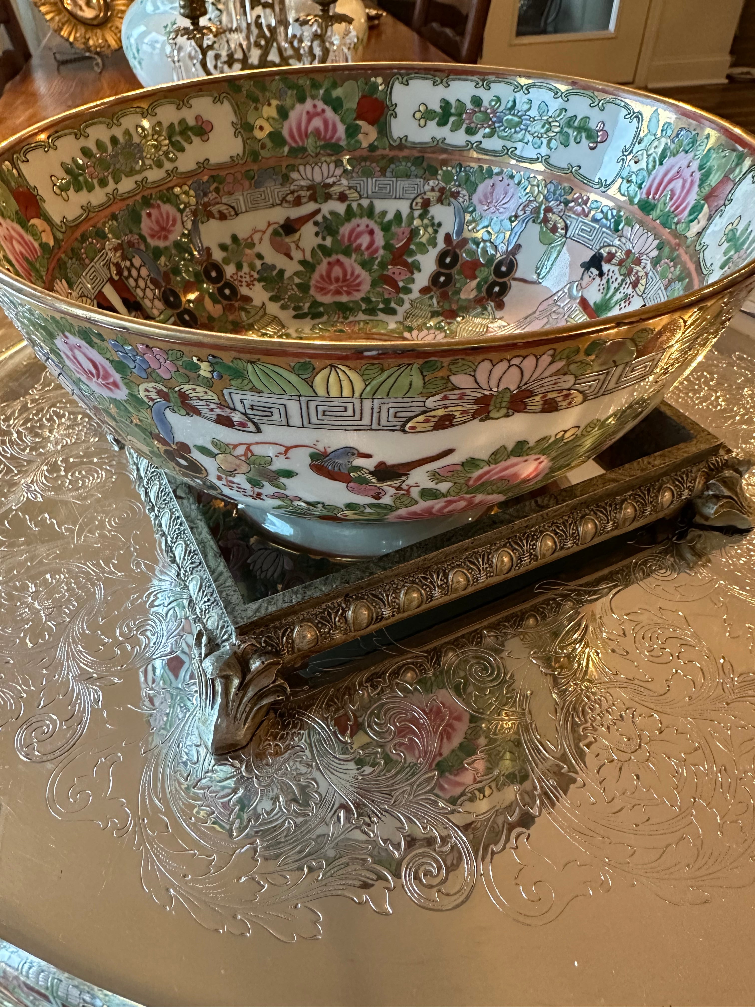 Vintage Famille Rose Chinese Porcelain Punch Bowl | Hand-Decorated Floral Bowl | 10” Diameter