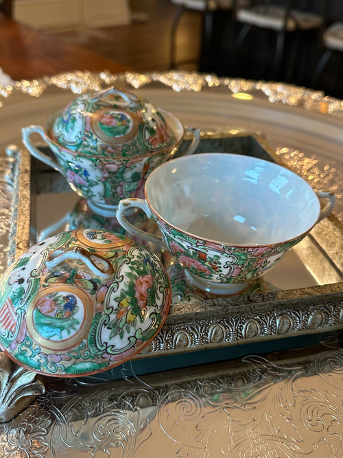 Antique Famille Rose Porcelain Bouillon Bowls with Lids | Chinese Porcelain Covered Bowls