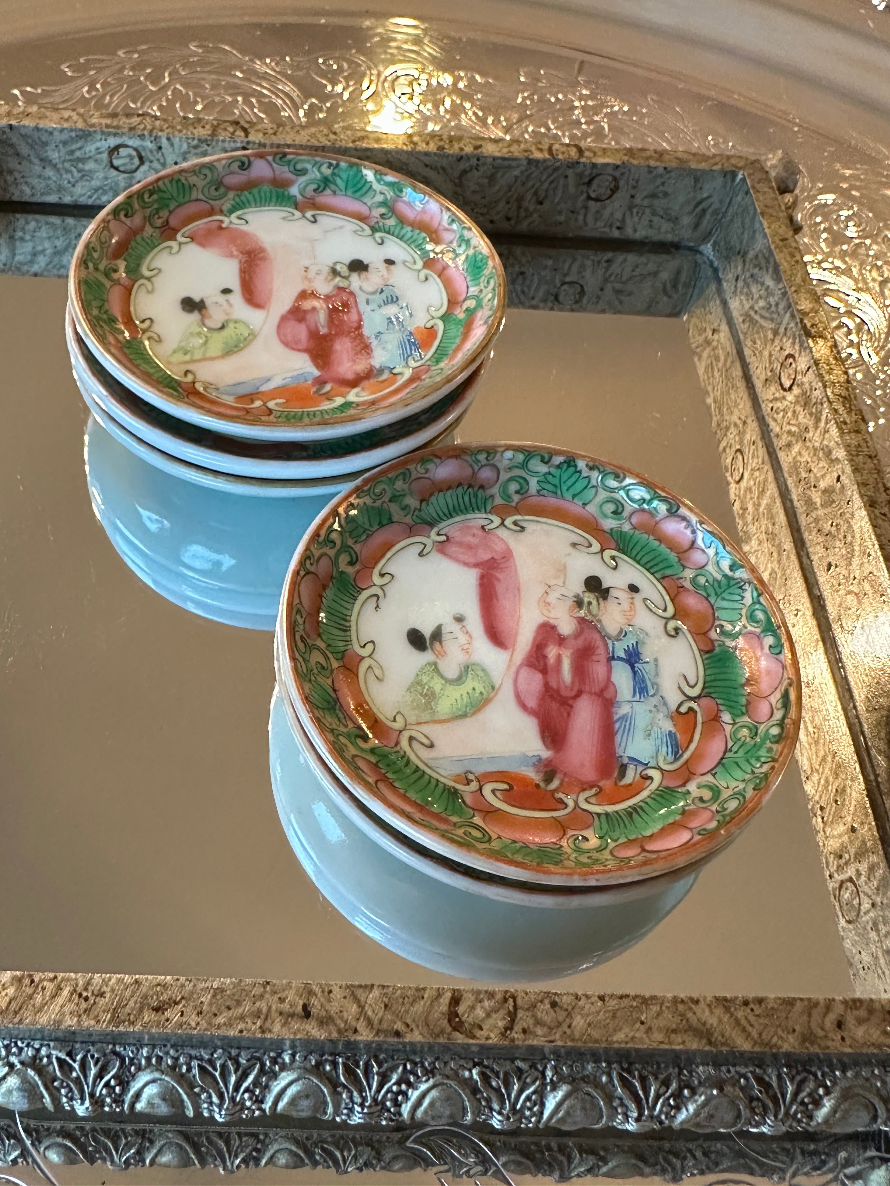 Set of Five Antique Rose Medallion Butter Pats | Chinese Export Porcelain | 3” Diameter