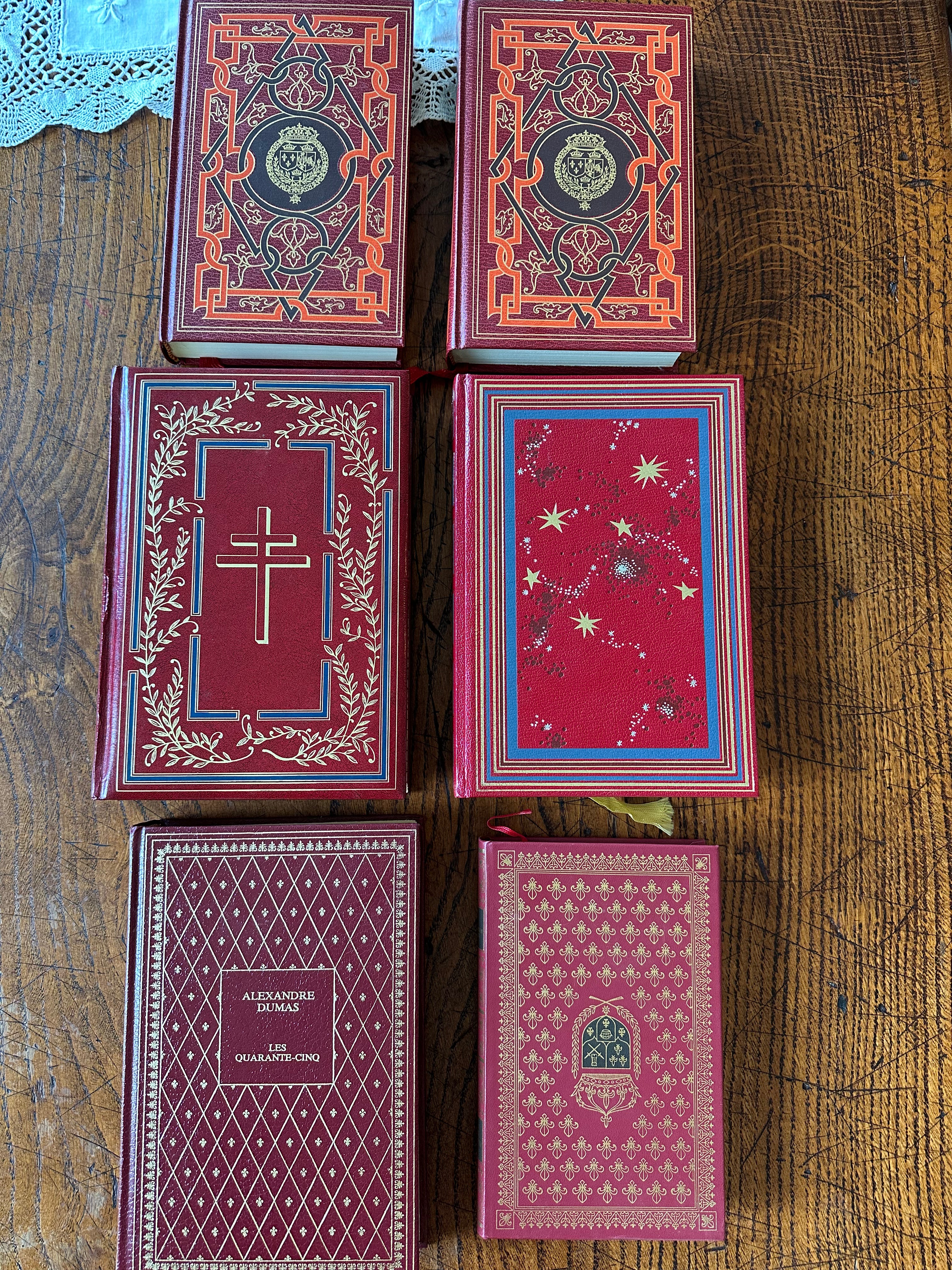 Set of 3 Vintage French Leather Books | Red European Decorative Book Collection (Copy)