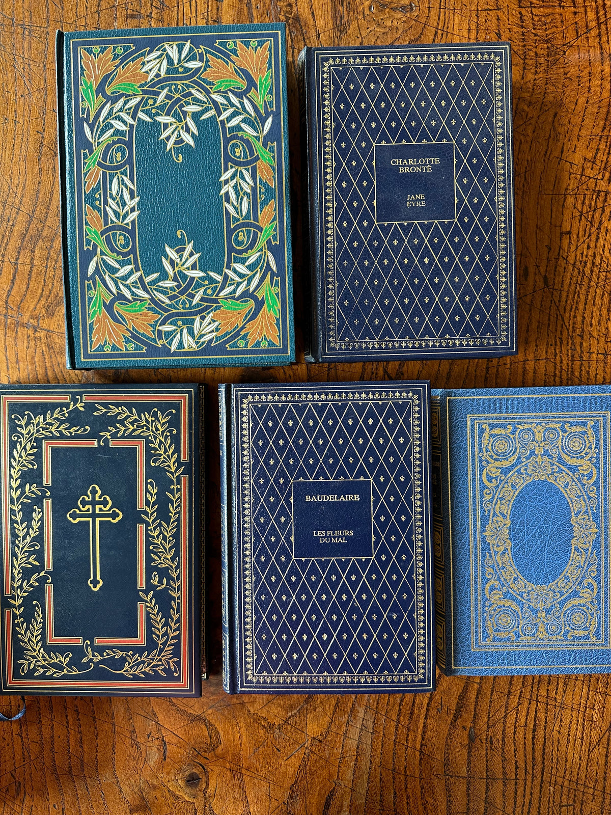 Vintage Blue Leather Bound Books | European Decorative Library Collection