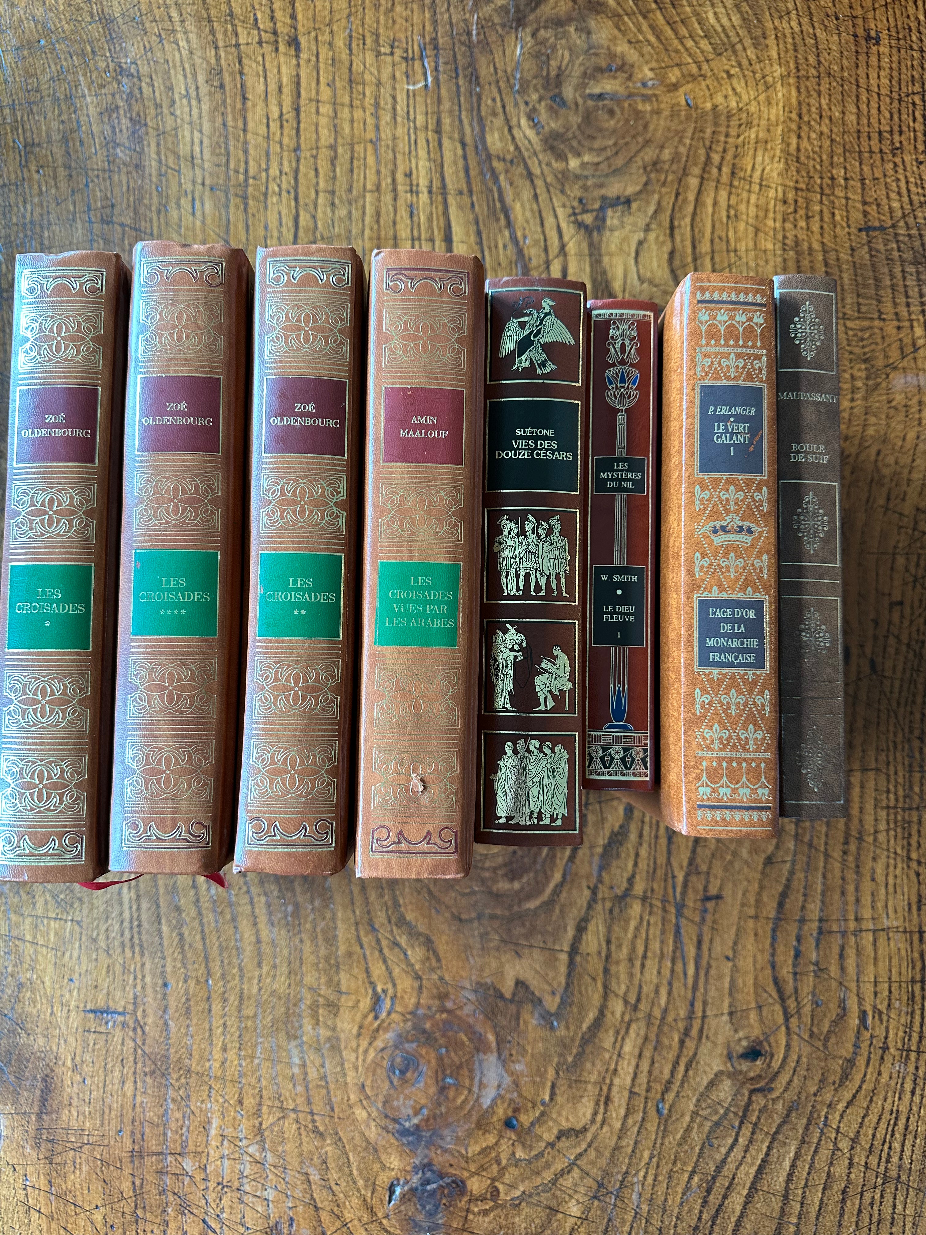 Set of 8 Vintage French Leather Books | Decorative European Library Collection