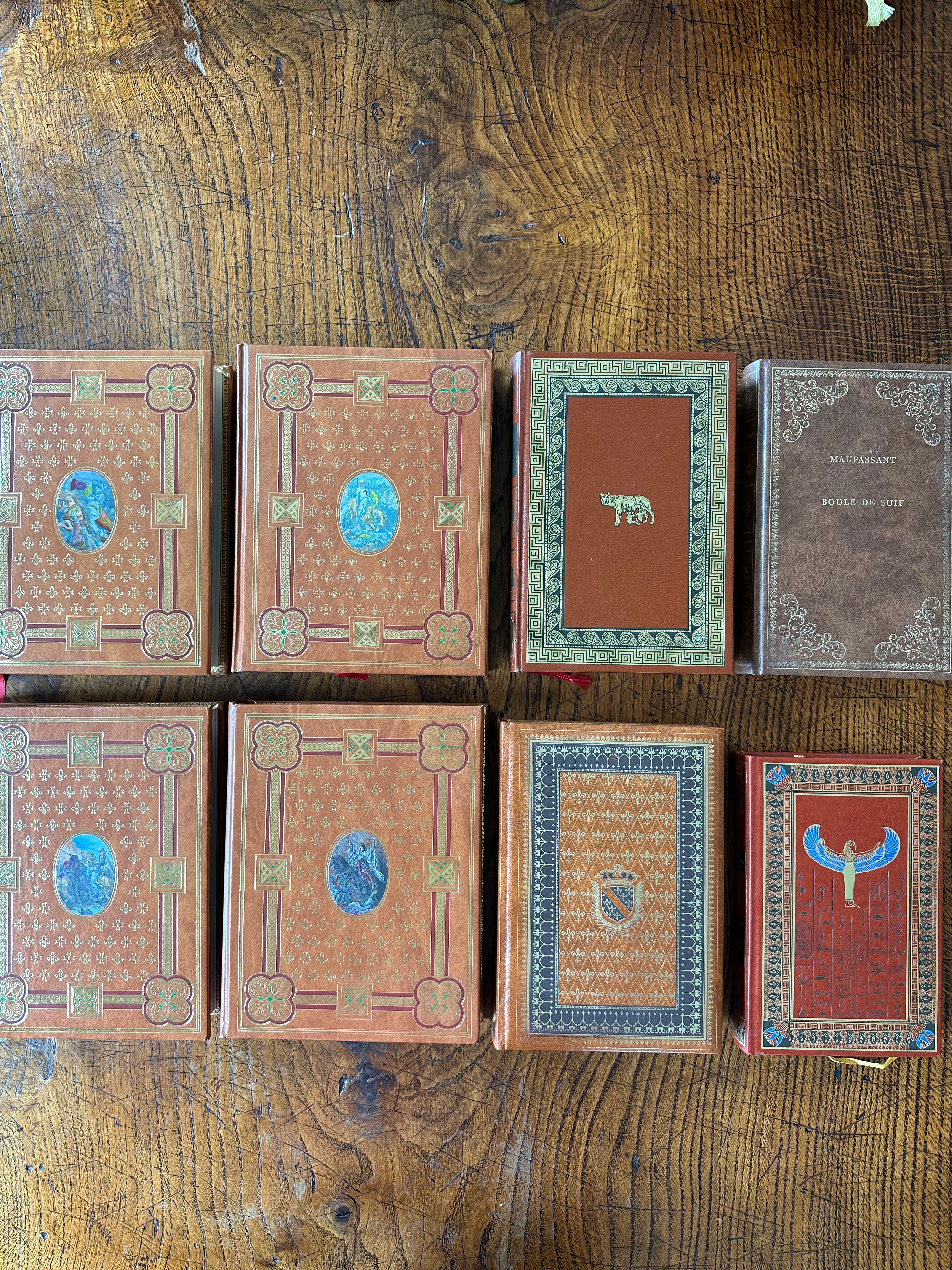 Set of 8 Vintage French Leather Books | Decorative European Library Collection