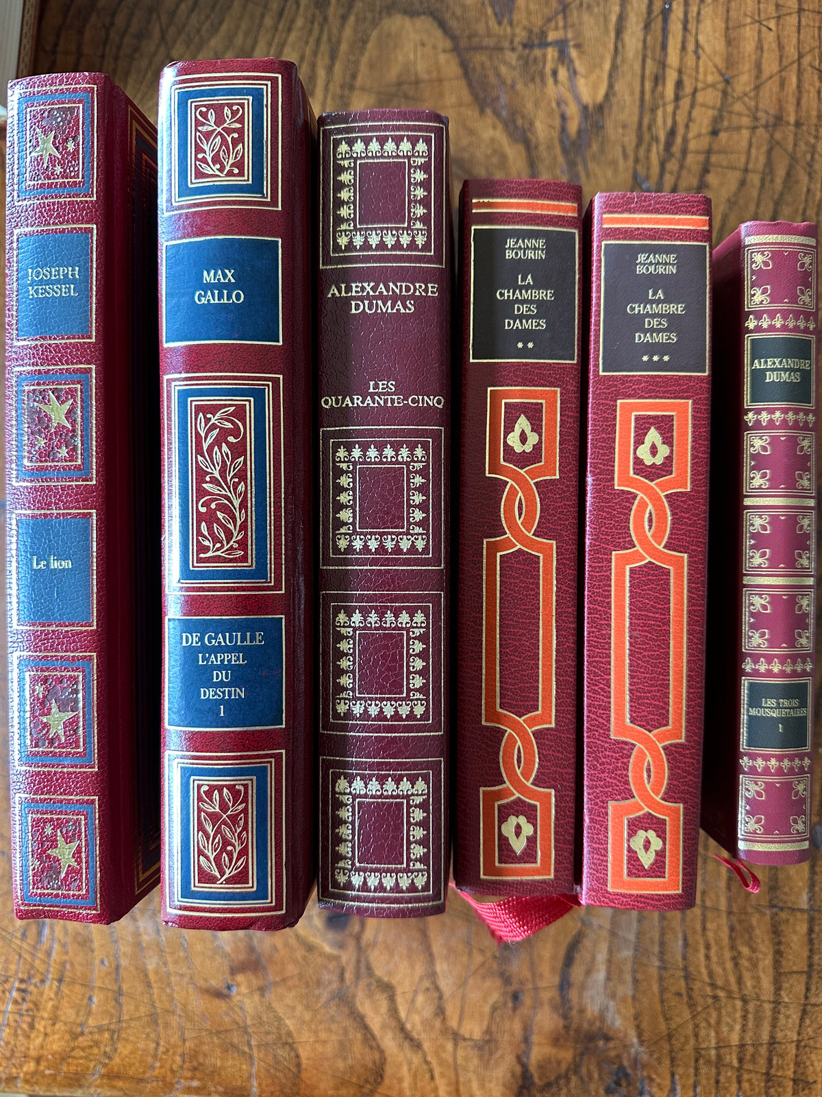 Set of 3 Vintage French Leather Books | Red European Decorative Book Collection (Copy)