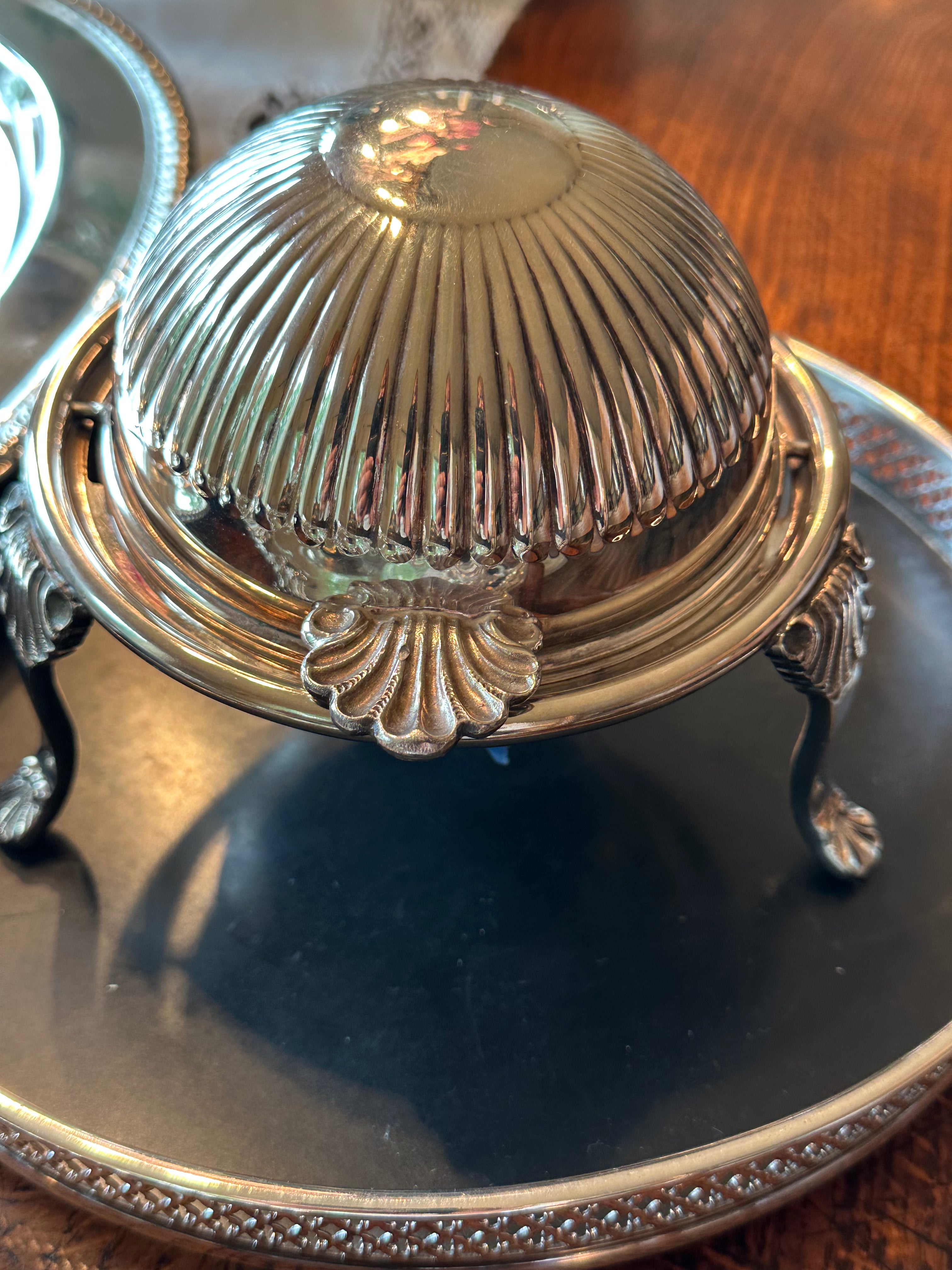 Vintage Sheffield Silverplate Caviar Dish with Glass Insert | 5.5” H x 6” Dia.