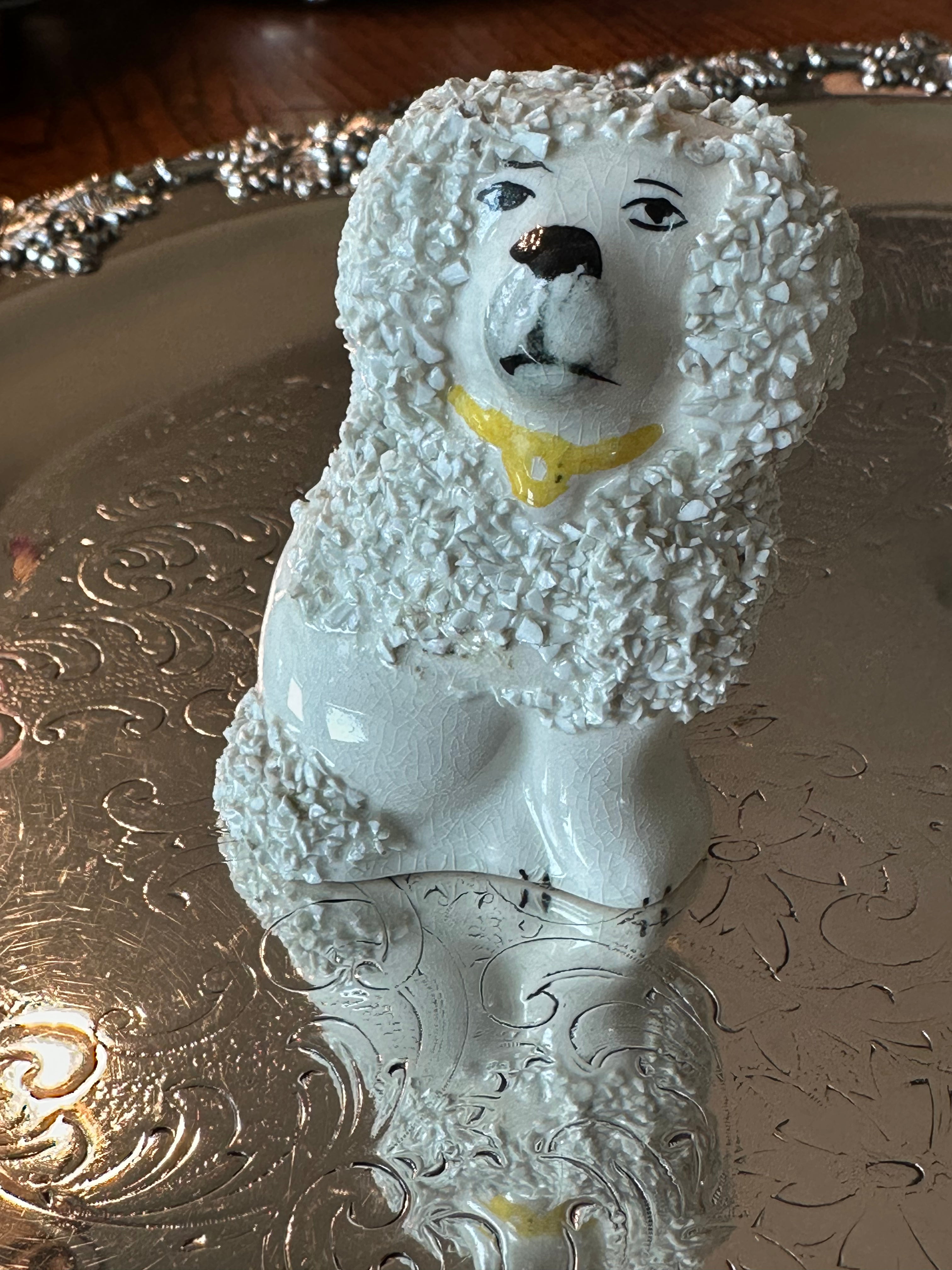 Antique Staffordshire Poodle Figurine | Miniature Victorian Mantel Dog | Hand Painted English Spaniel