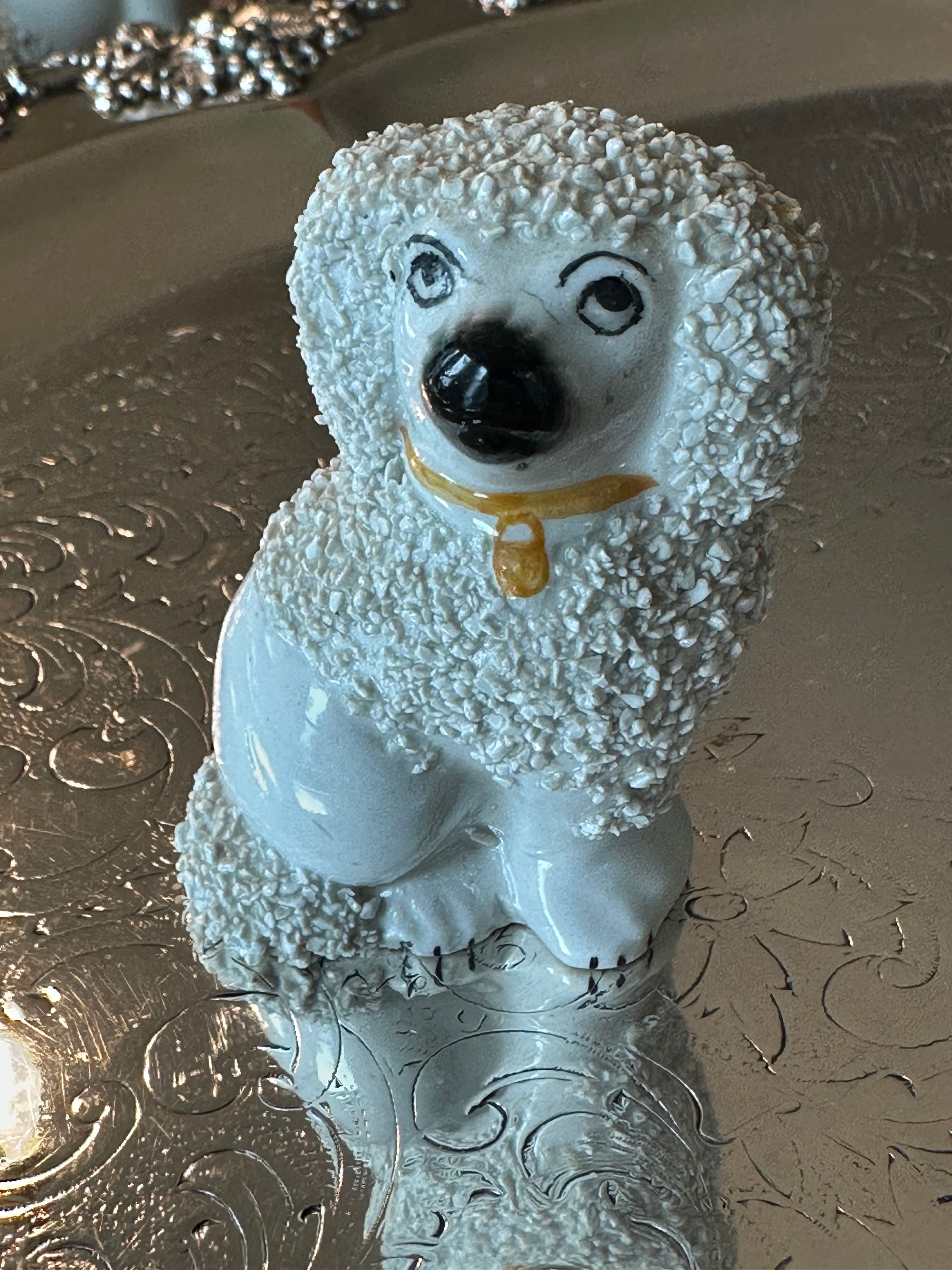 Antique Staffordshire Confetti Poodle Figurine | Miniature English Pottery Dog | Victorian Mantel Dog
