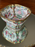 Vintage Famille Rose Pedestal Bowl | Hand Painted Chinese Porcelain Compote