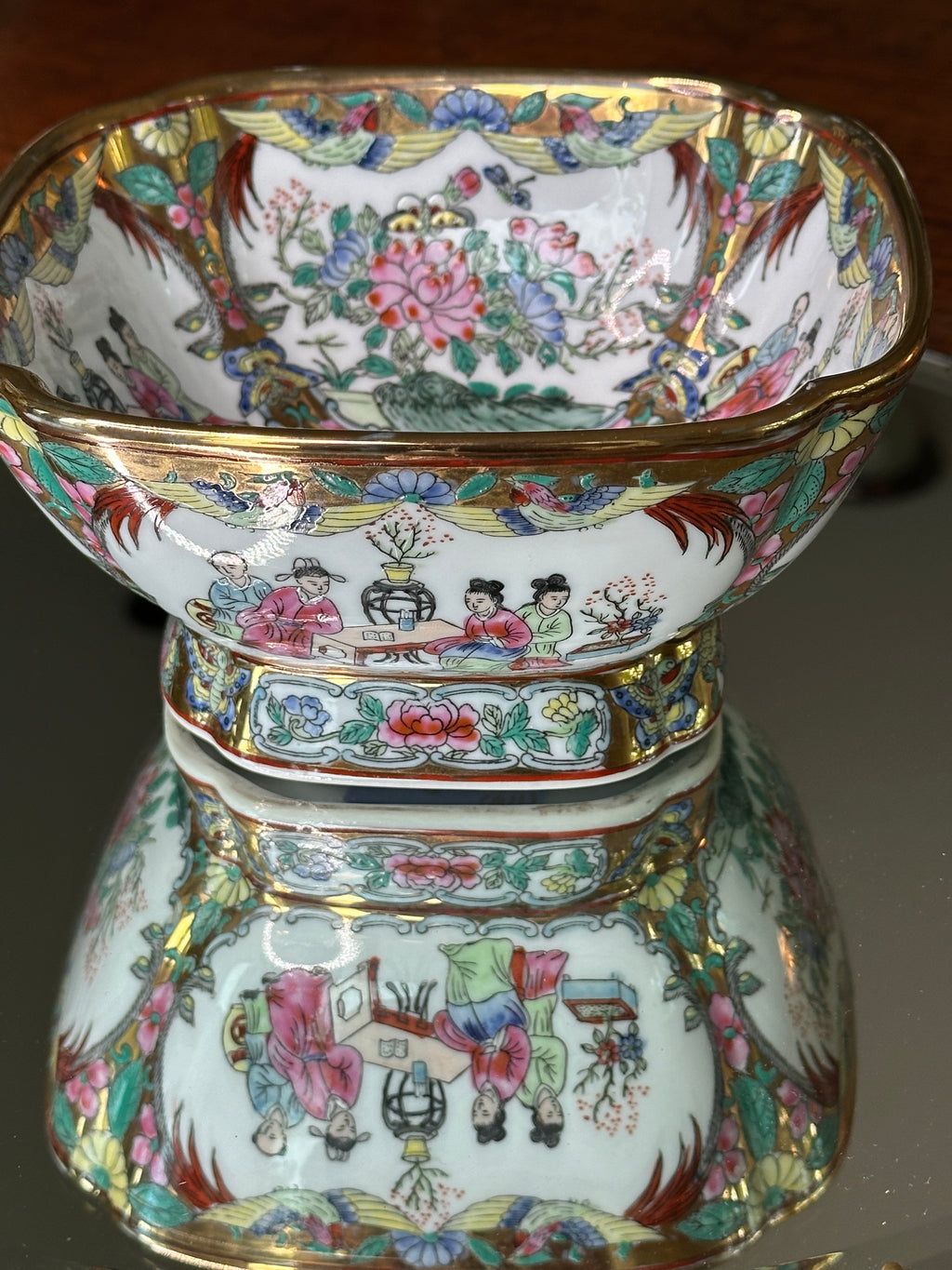 Vintage Famille Rose Pedestal Bowl | Hand Painted Chinese Porcelain Compote