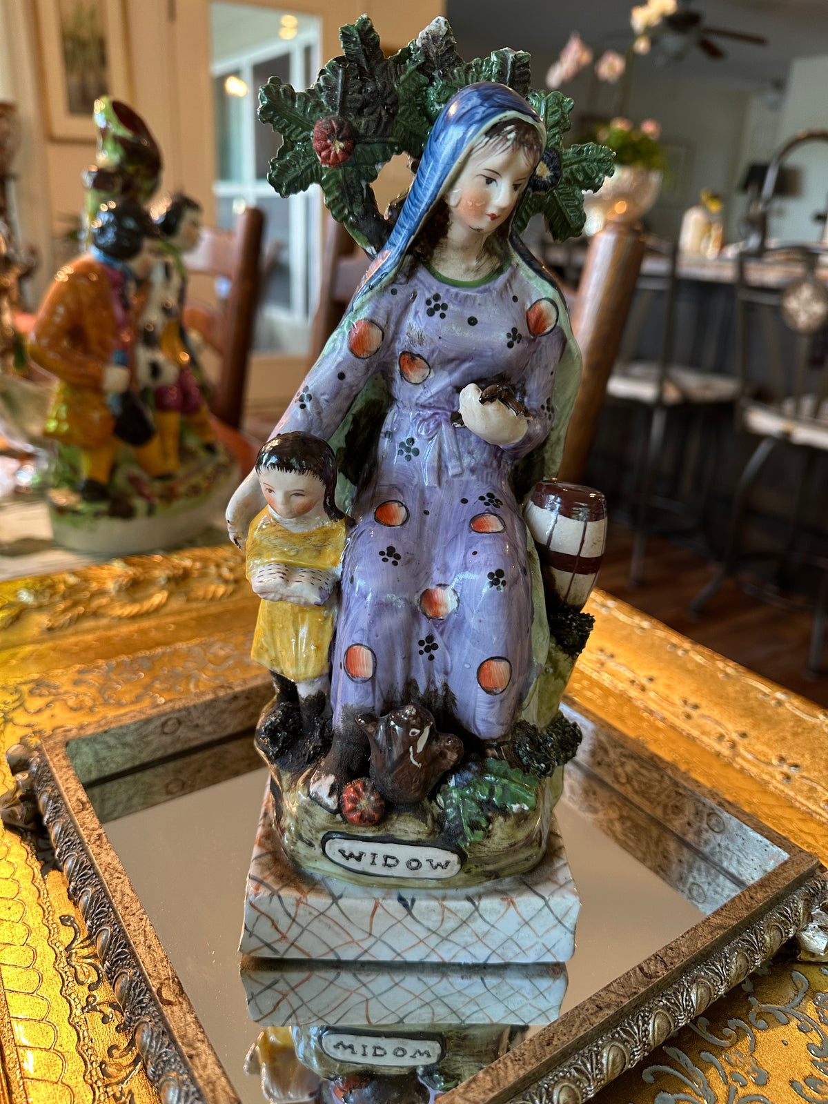 Vintage Staffordshire Style Widow Figure with Child | 10.5"