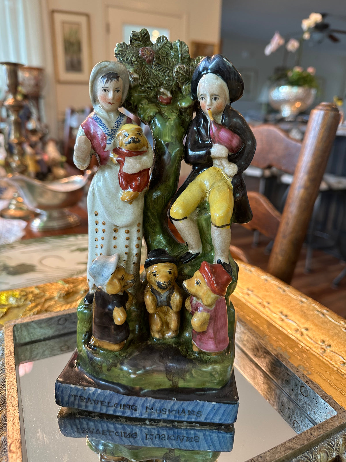 Vintage Staffordshire Style Traveling Musicians Figure | 10.25"
