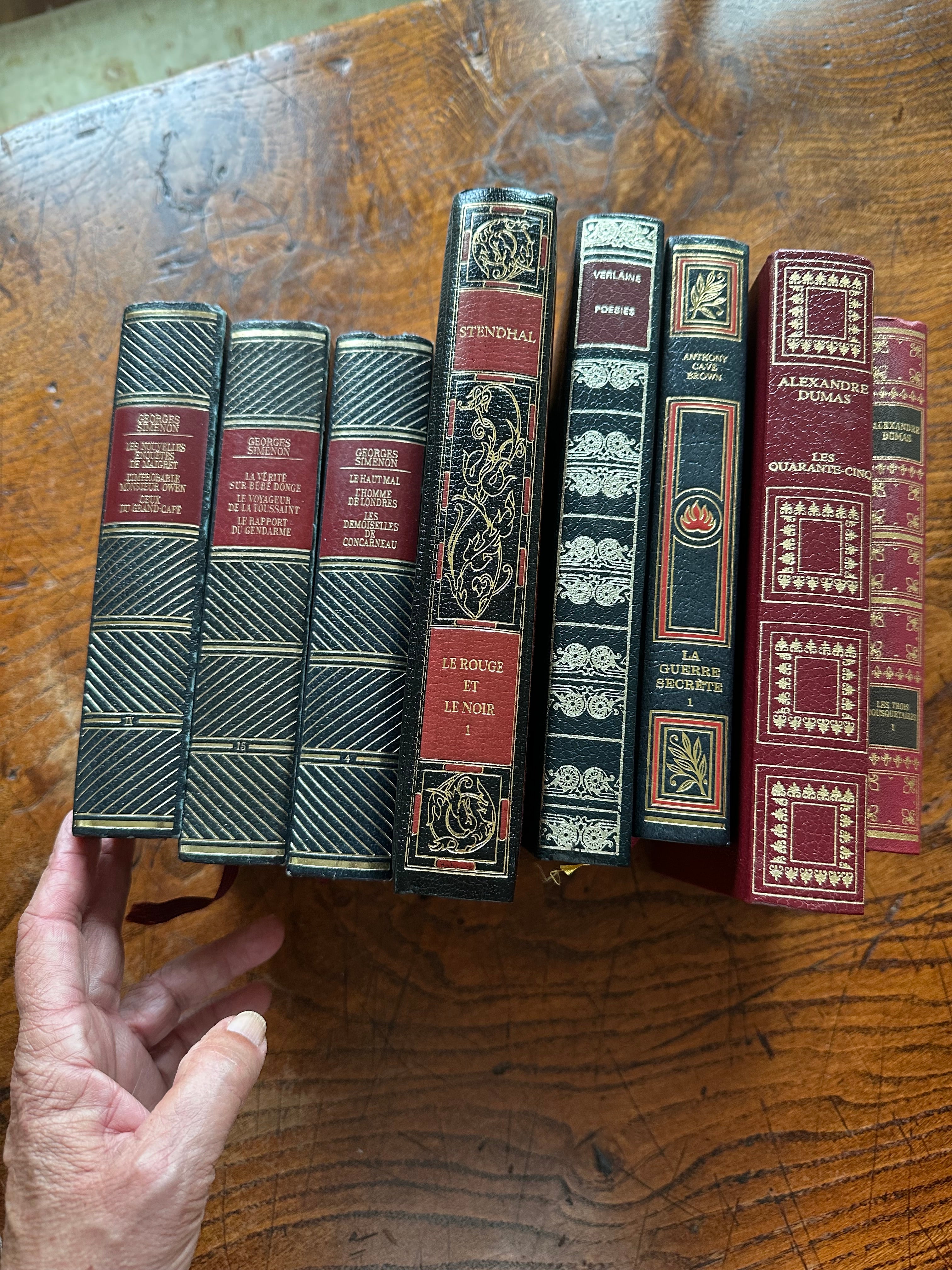 Set of 8 Vintage French Leather Books