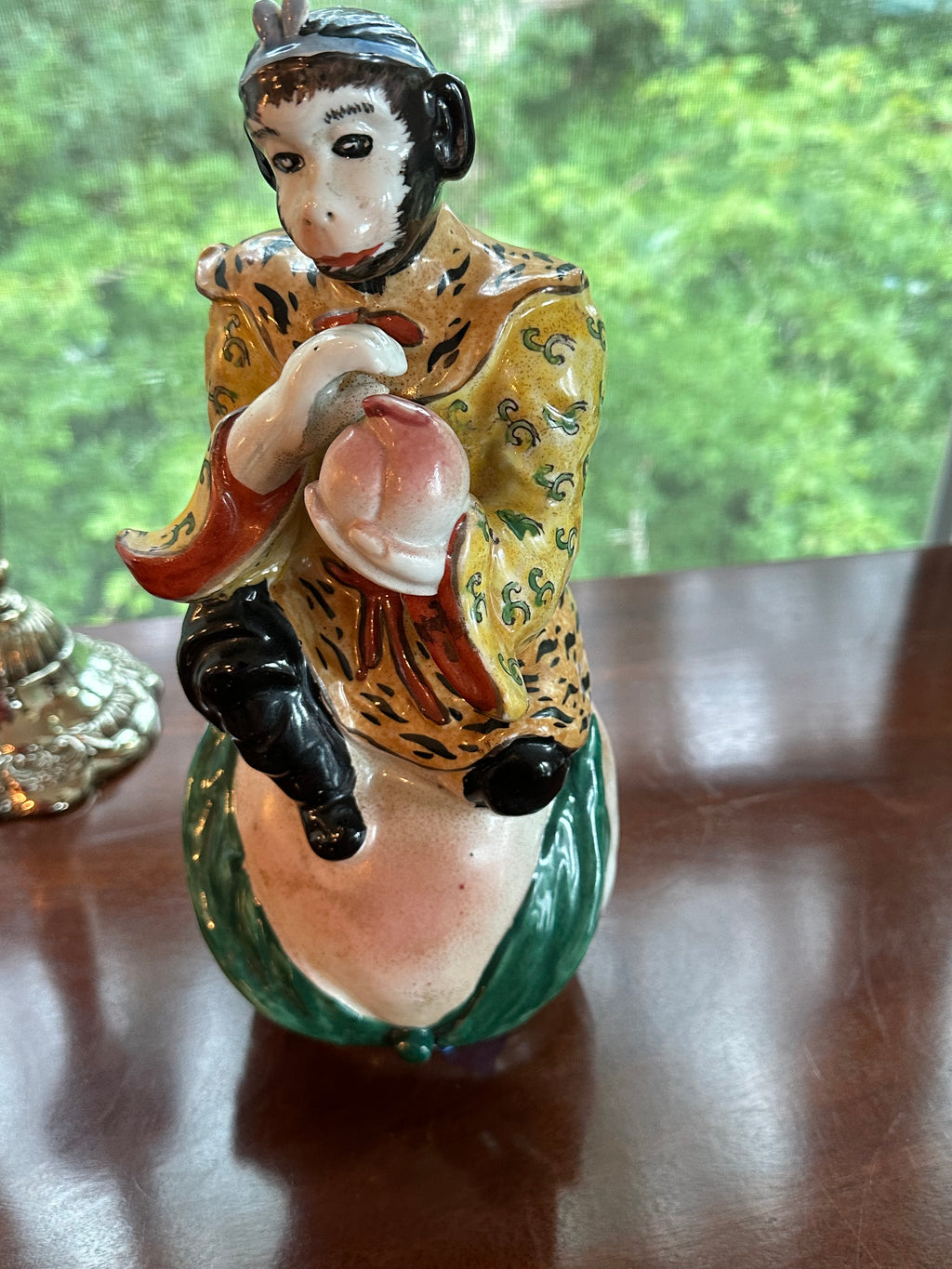 Vintage Chinoiserie Monkey King on Peach Figurine
