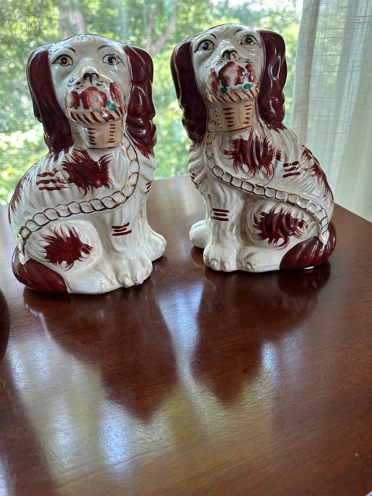 Vintage Staffordshire Style King Charles Spaniel Pair with Baskets