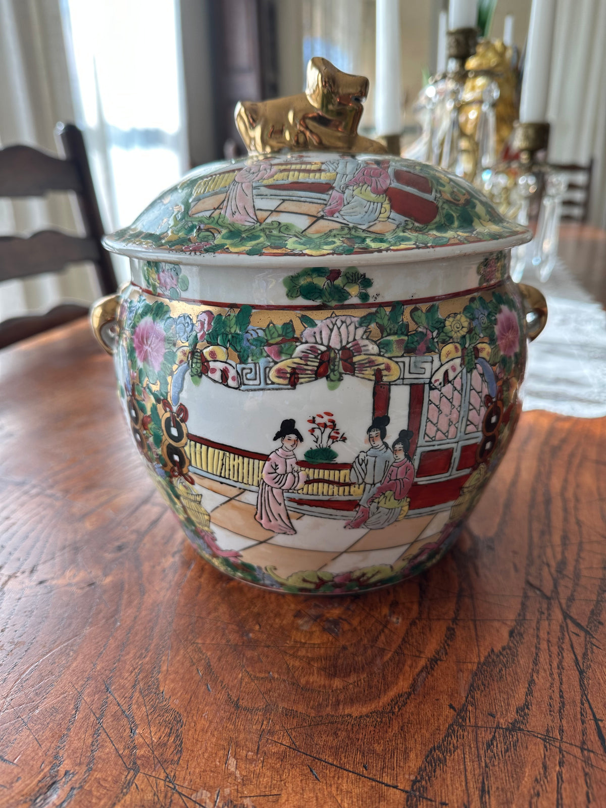 Vintage Chinese Rose Medallion Porcelain Rice Bowl – 9" Decorative Bowl