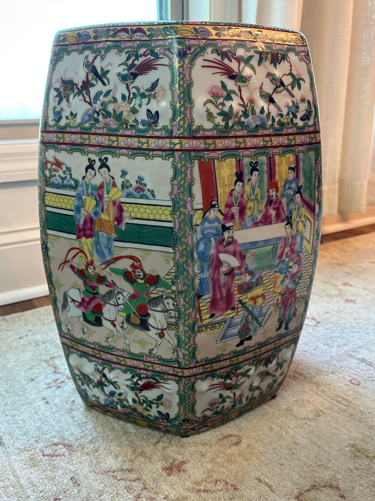 Vintage Chinese Rose Medallion Garden Stool | Hand-Painted Porcelain Garden Seat | Chinoiserie Accent Table | Hollywood Regency Decor | 17"