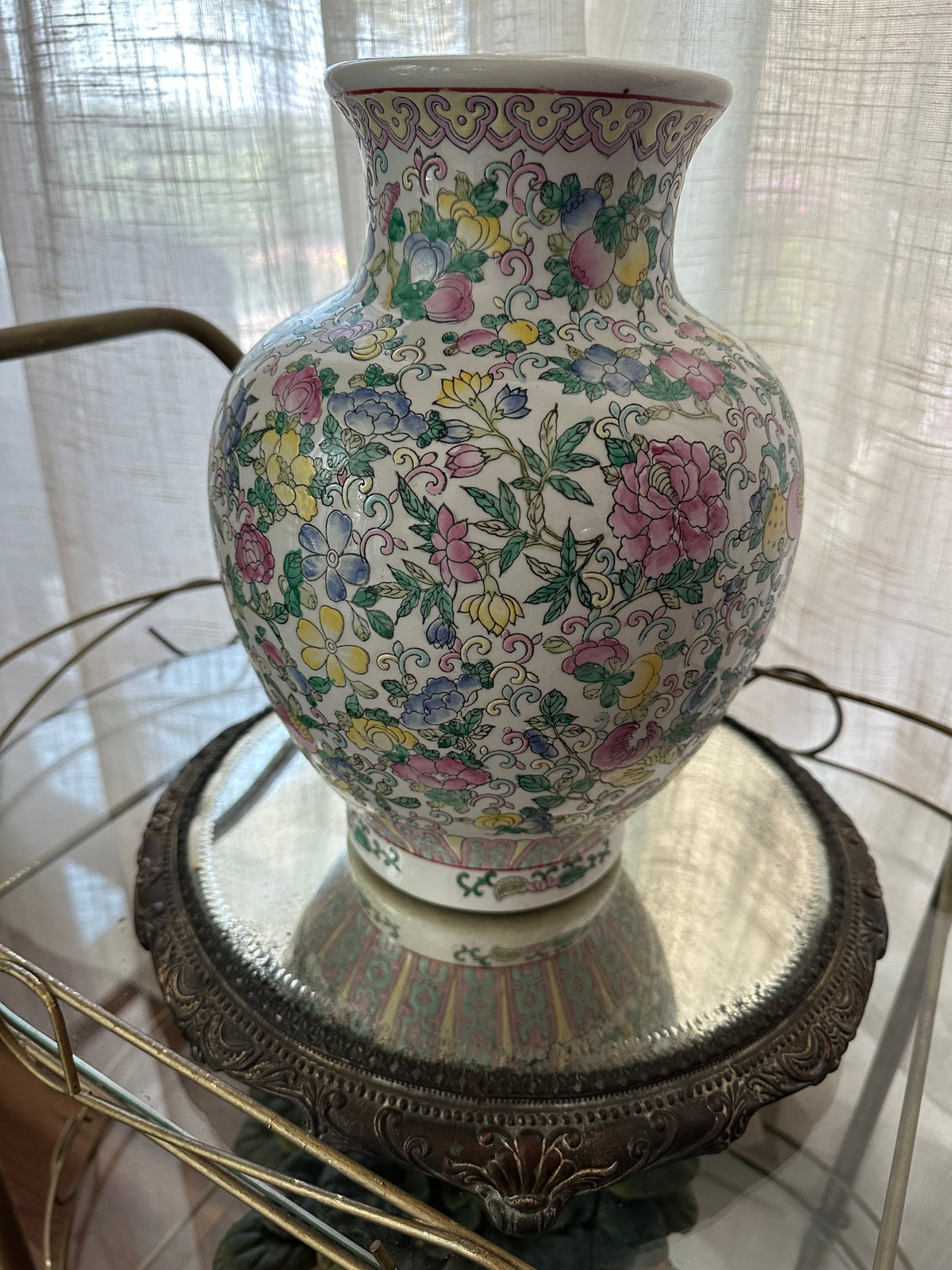 Vintage Melle Fleur Floral Vase | 12" Statement Vase | Large Decorative Ceramic Vase | Cottage, French Country & Grandmillennial Decor