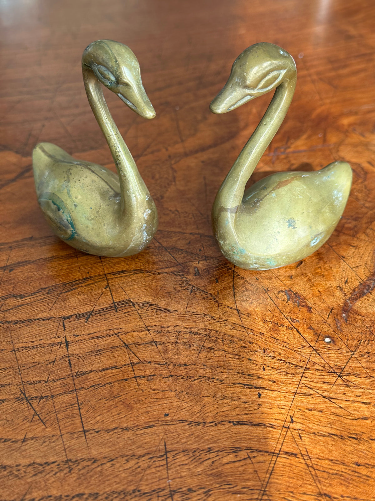 Vintage Solid Brass Swan Figurines | Pair | Mid-Century Decor