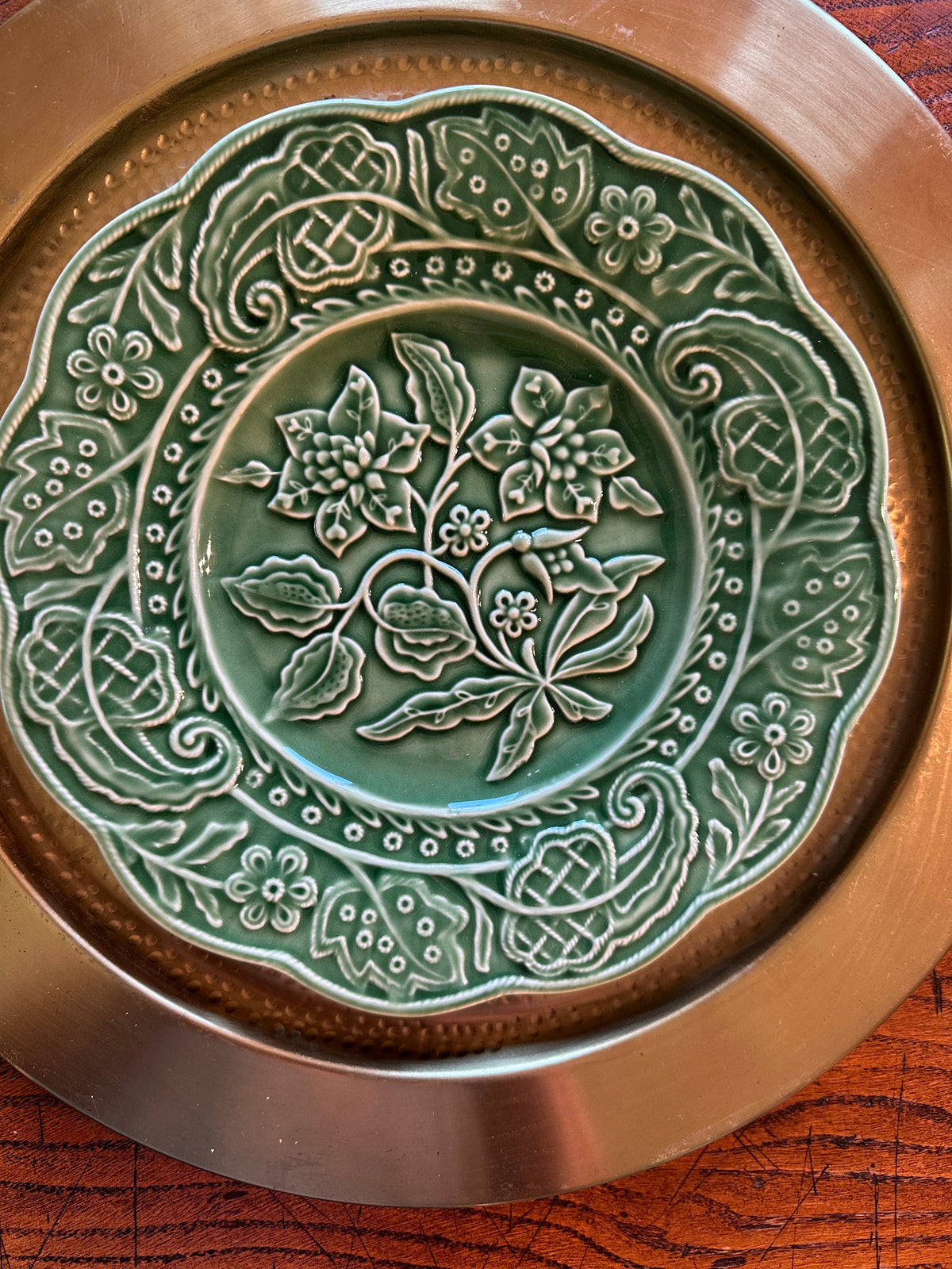 Bordallo Pinheiro Green Floral Salad Plate 9" | Portuguese Majolica