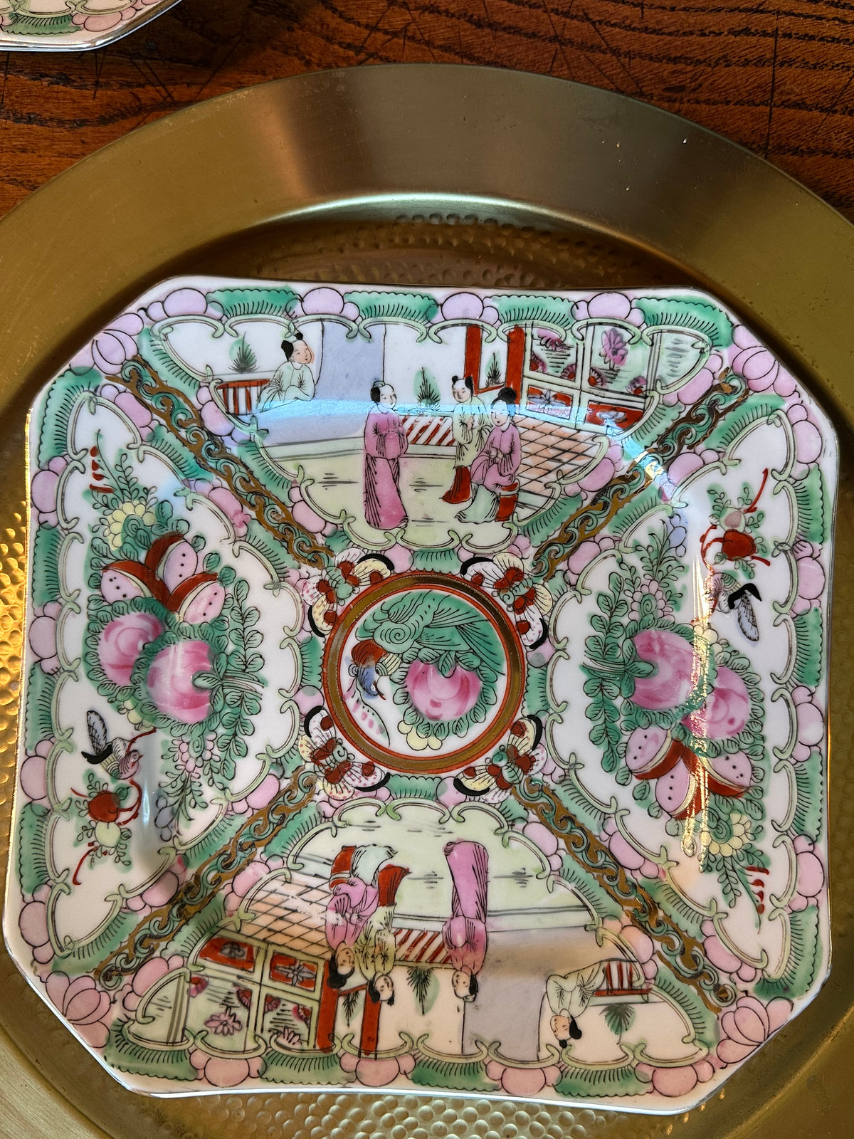 Vintage Chinese Rose Medallion Square Porcelain Plate | Famille Rose | Hand Painted | 8"