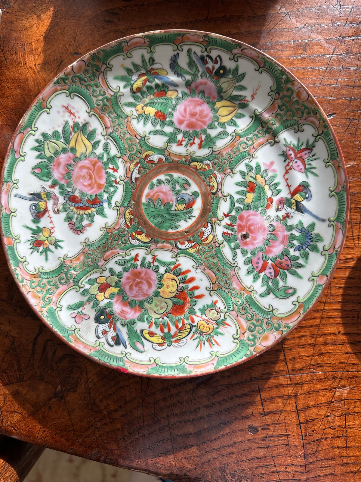 Antique Rose Medallion Porcelain Plate – 8" – Hand-Painted – As Is