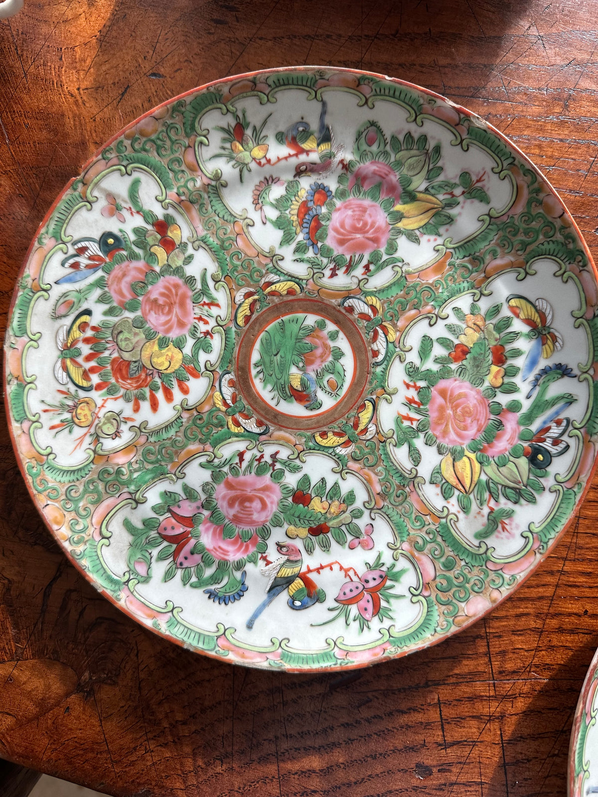 Antique Rose Canton Porcelain Plate – 8" – Hand-Painted – As Is