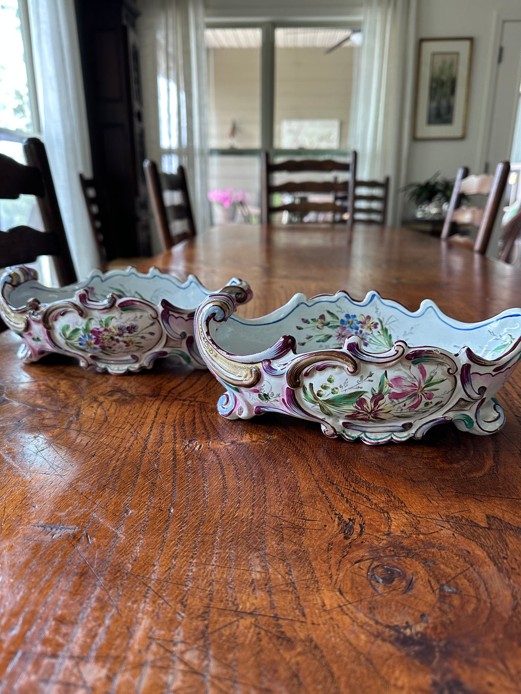 Pair of Antique French Saint-Clément Faience Jardinières | Late 19th Century Rococo Style