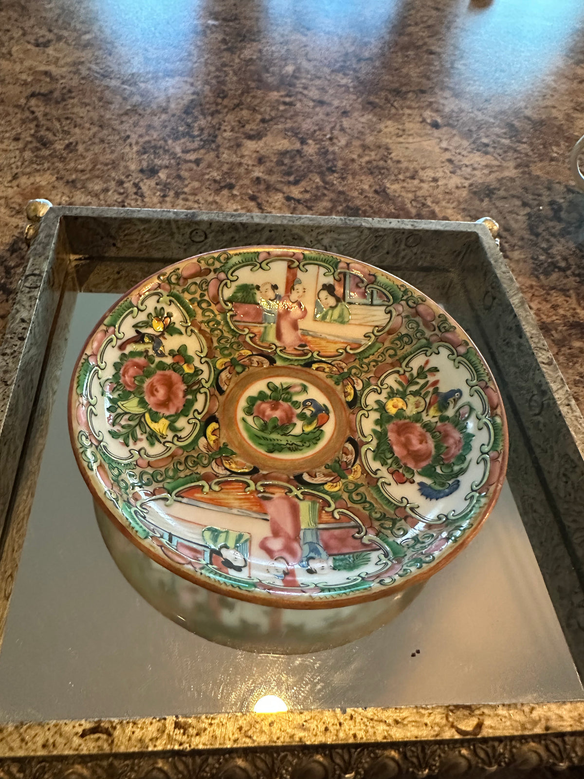 Antique Rose Canton Porcelain Underplate