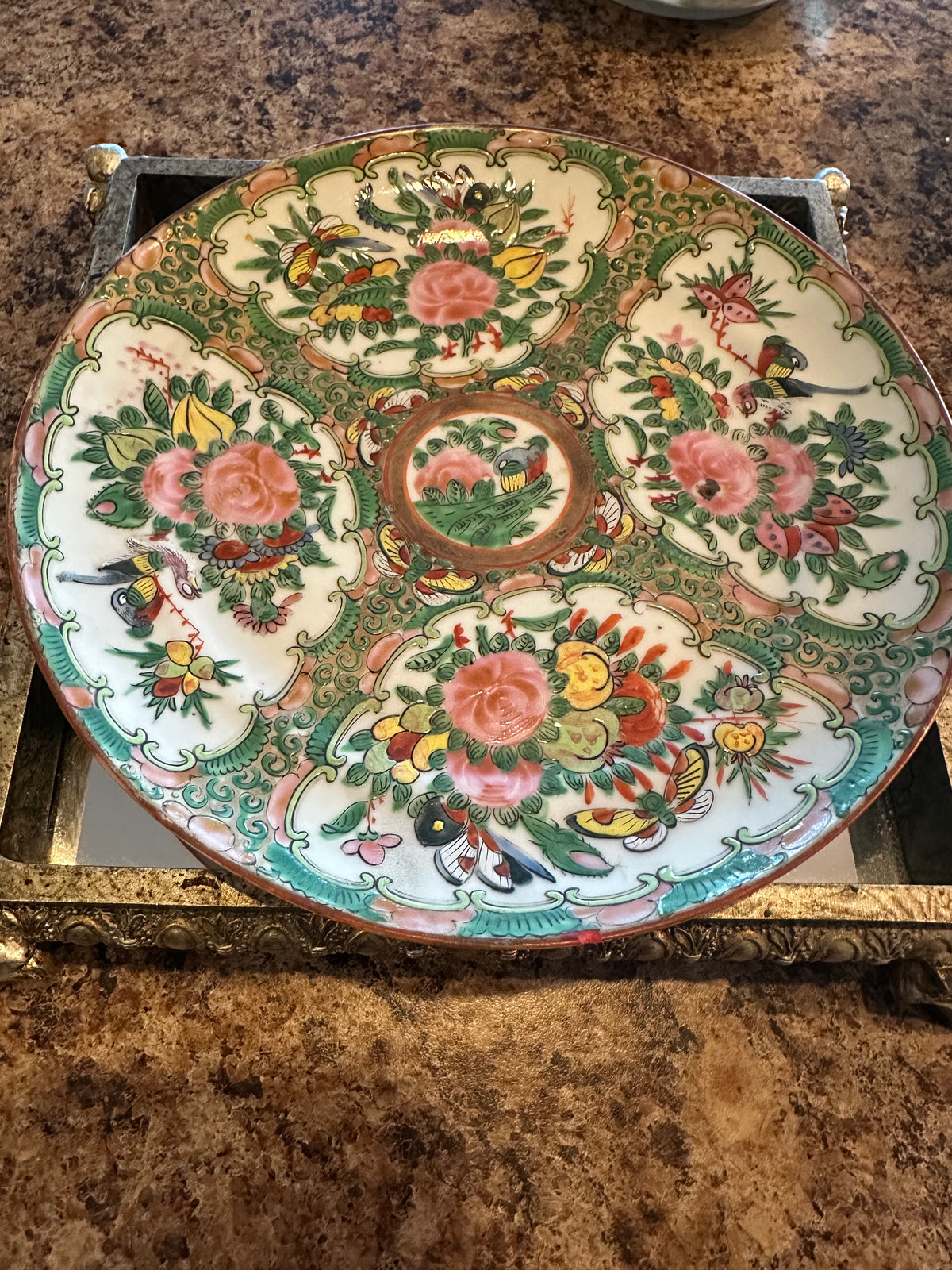 Antique Rose Canton Porcelain Plate | Hand-Painted | 8-Inch Cabinet Plate