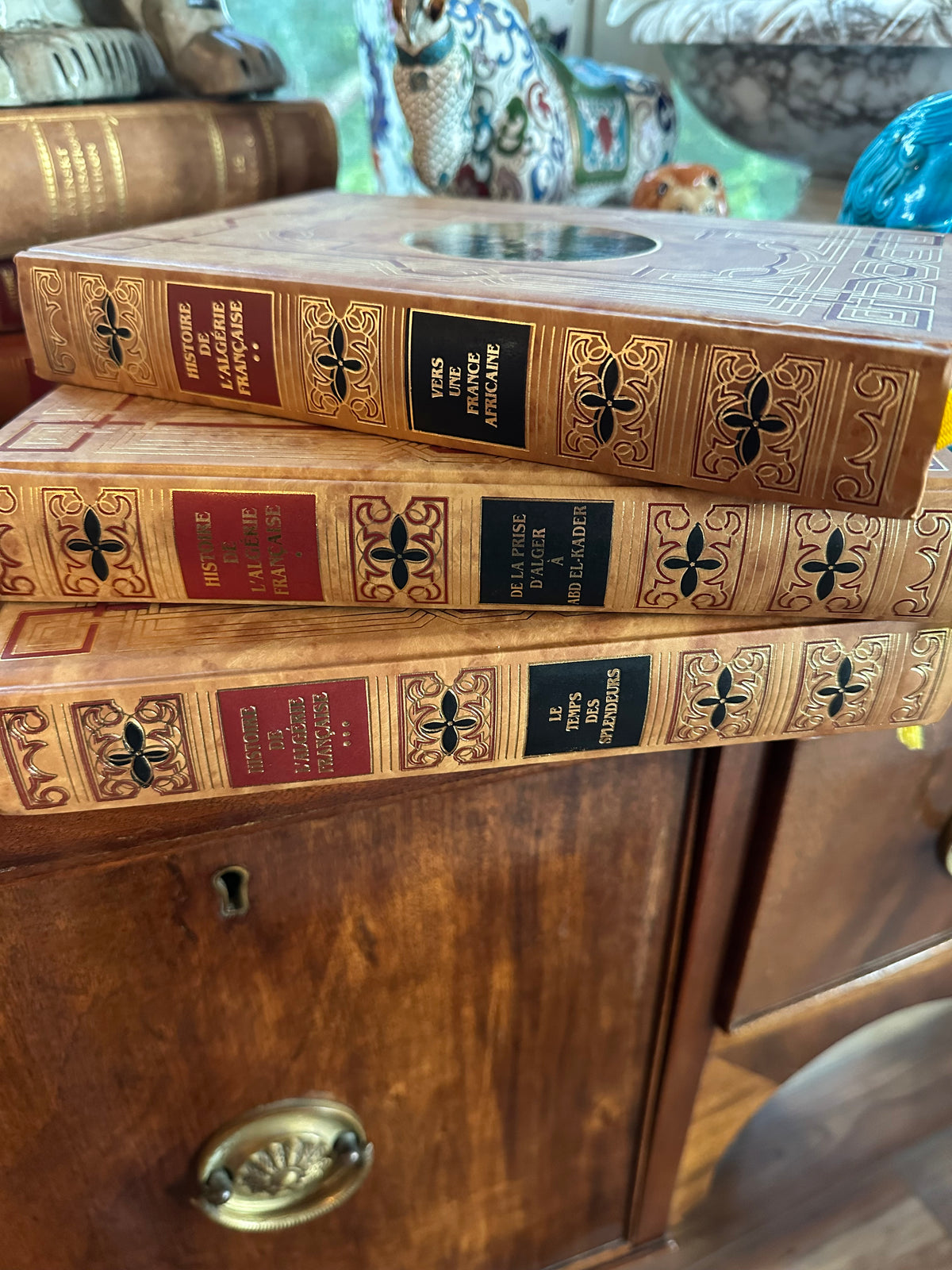 Set of 3 Vintage French Decorative Leather Books