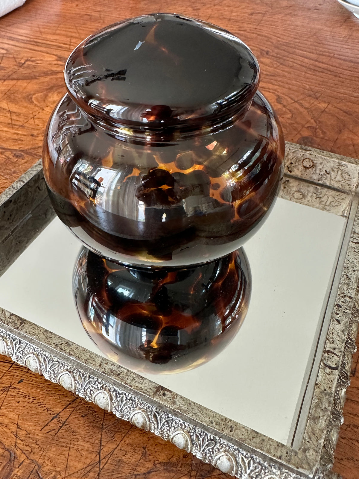 Vintage Tortoiseshell Style Glass Ginger Jar with Lid – 5-Inch Decorative Jar