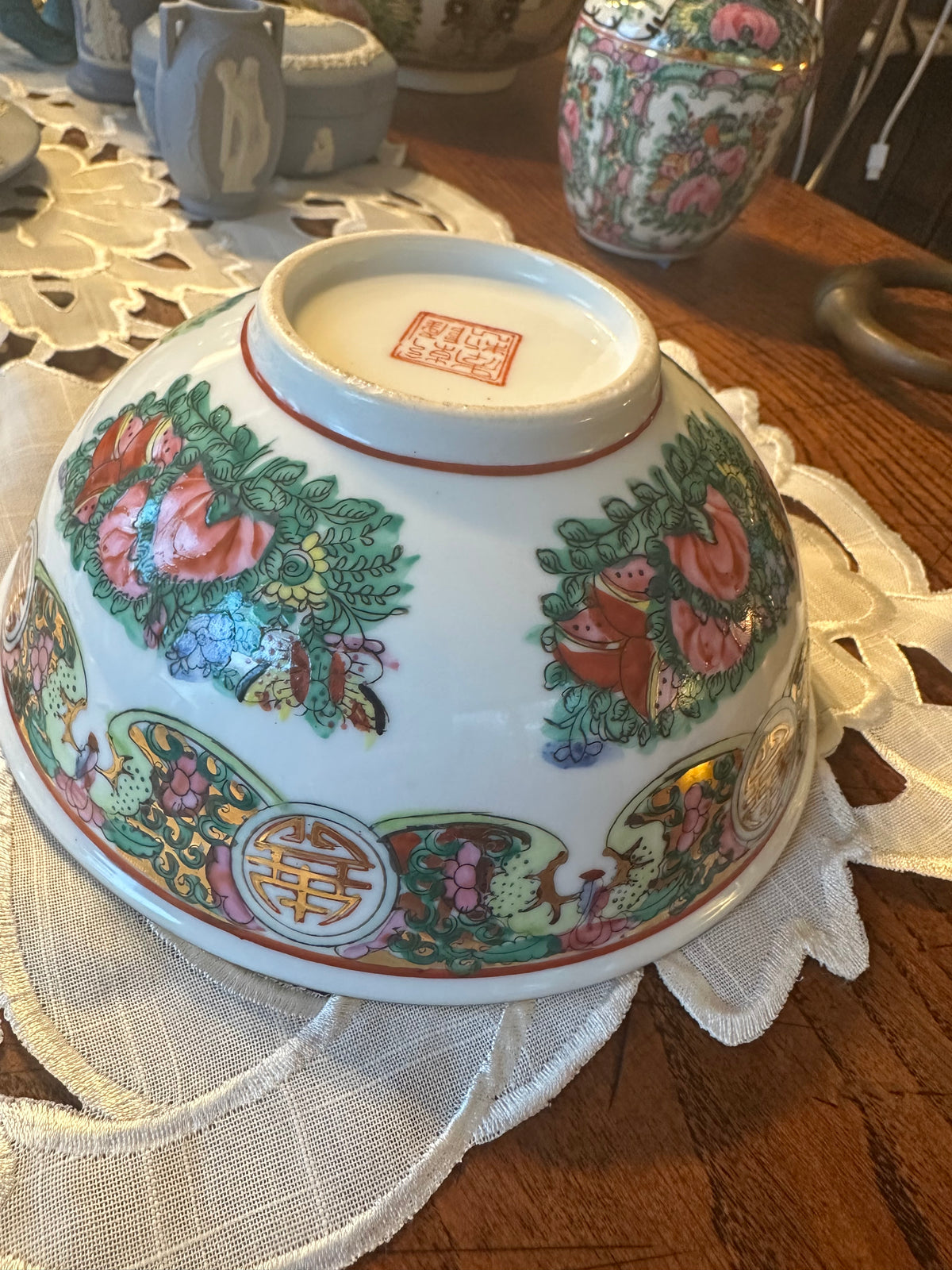 Vintage Rose Canton Porcelain Soup Bowl | Hand-Painted Chinese Export | 7.5"