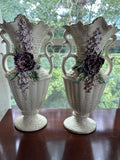 Pair of French Napoleon III Style Faience Vases | Hand-Painted Floral Vases | 14½" Tall