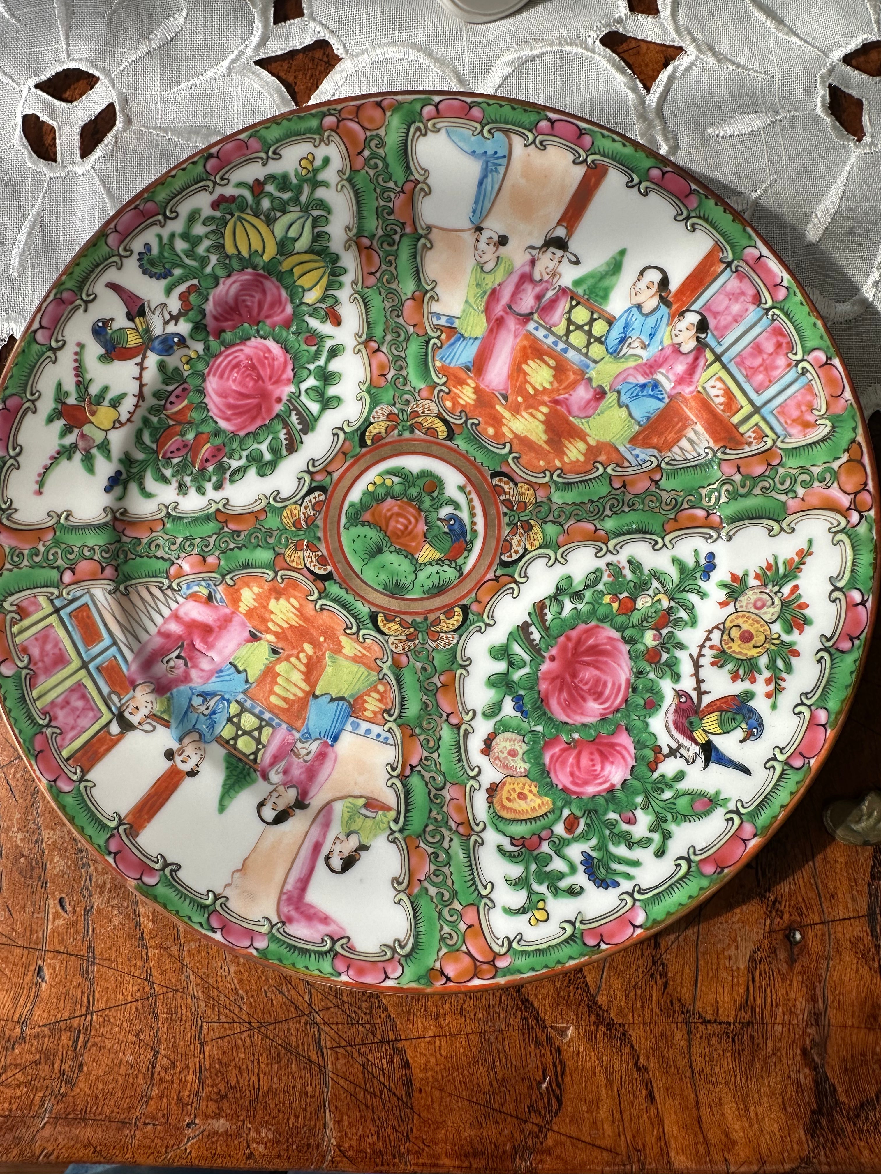 Antique Rose Medallion Porcelain Plate – 8 Inches – Hand-Painted Chinese Export