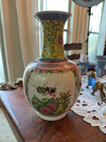 Vintage Famille Rose Porcelain Vase | Hand-Painted Floral & Figural Vase | 12½"