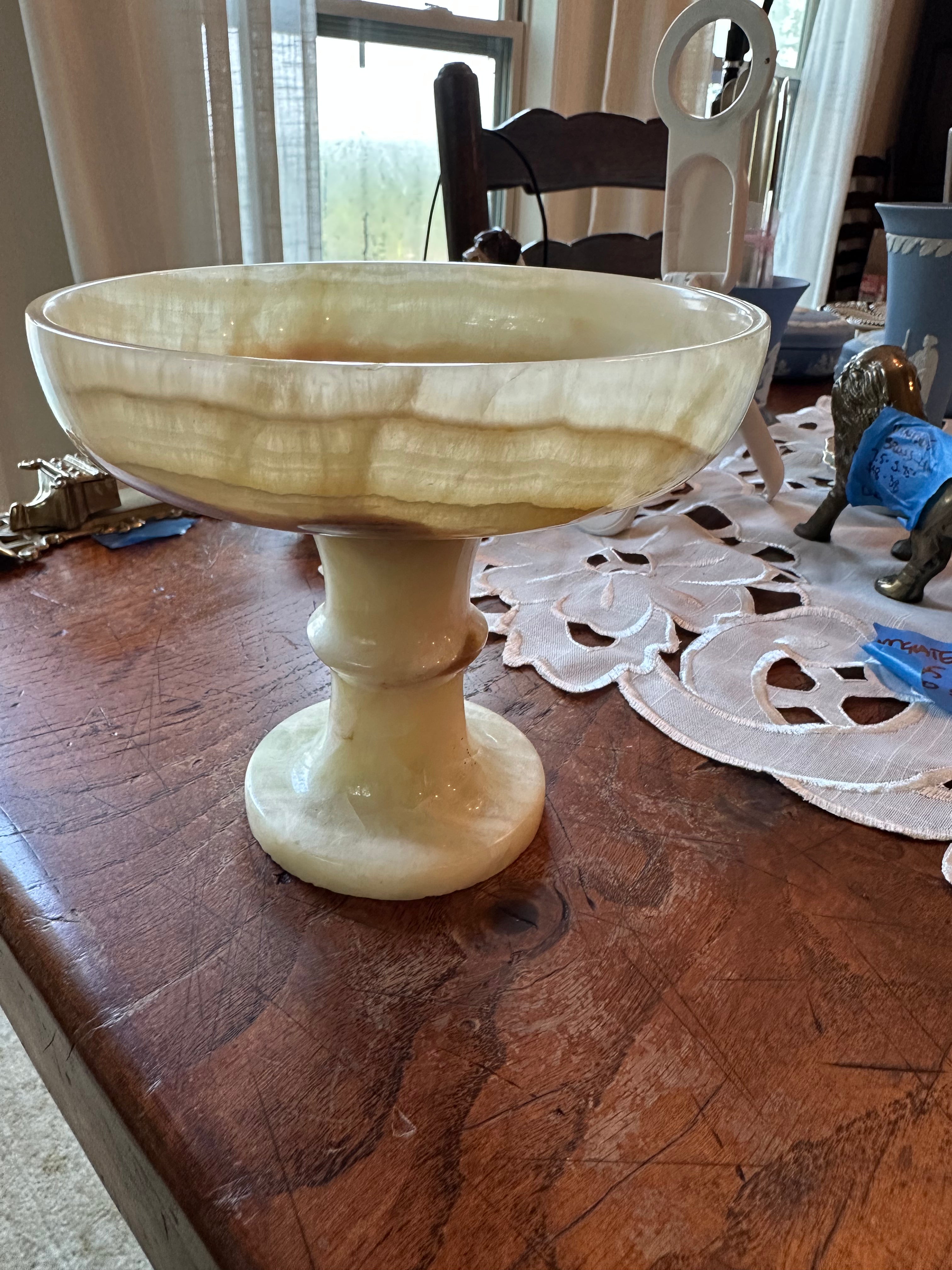 Vintage Onyx Pedestal Bowl | Decorative Stone Compote | 6" Diameter