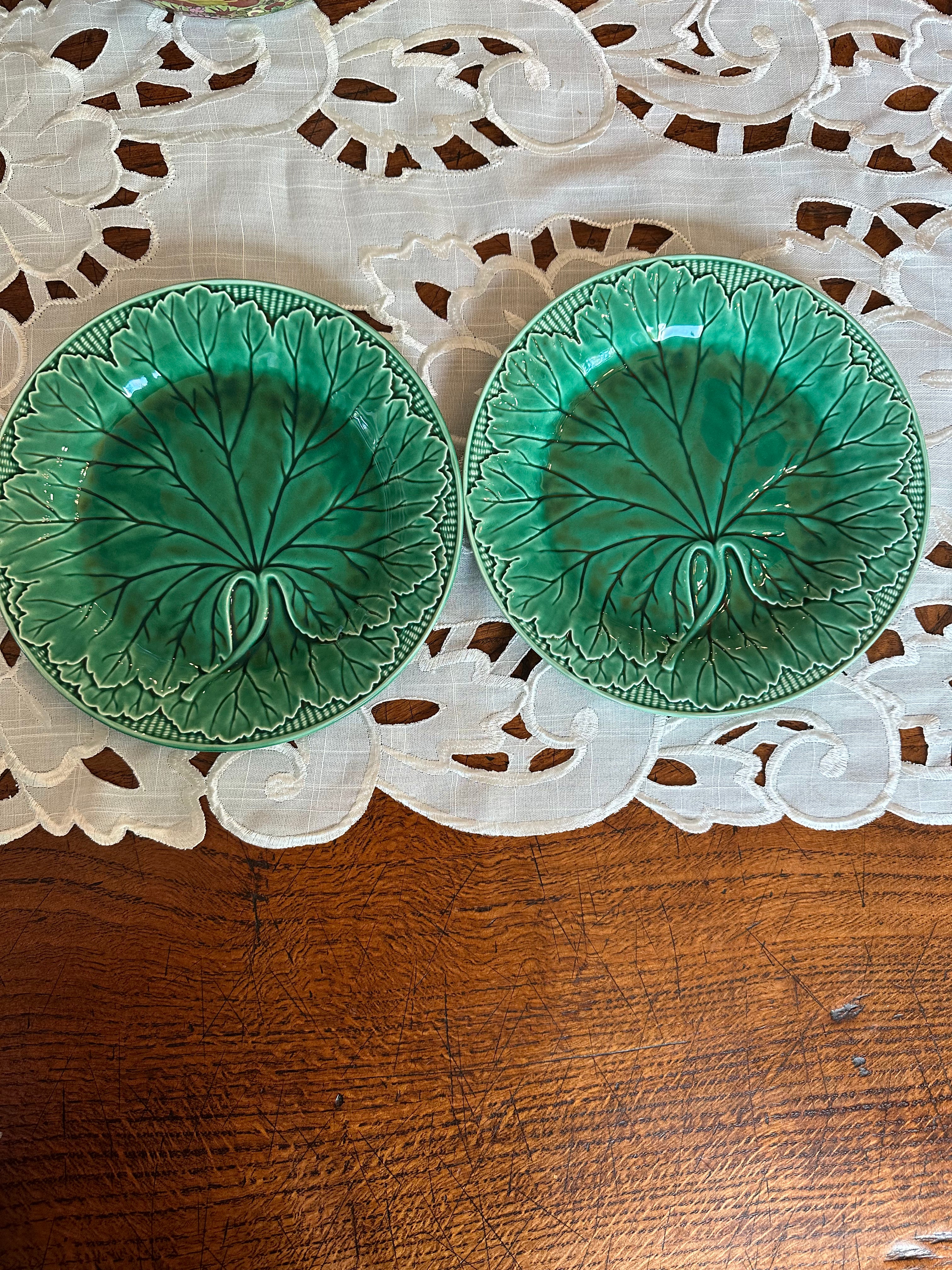 Vintage Wedgwood Etruria Barlaston Majolica Cabbage Leaf Plates – Set of 2 – 8" England