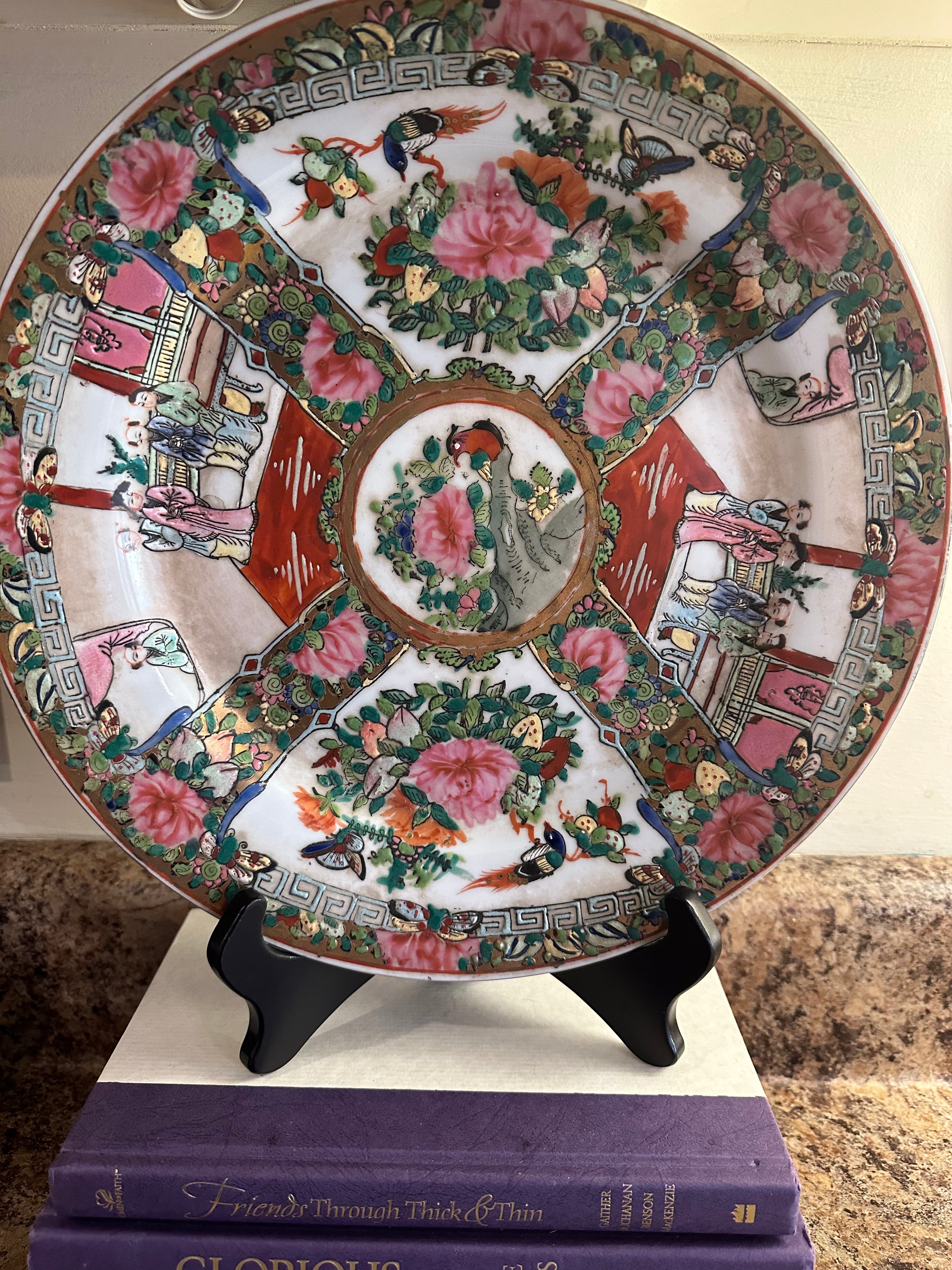 Vintage Rose Medallion Charger Plate – 12" Hand-Decorated Chinese Porcelain