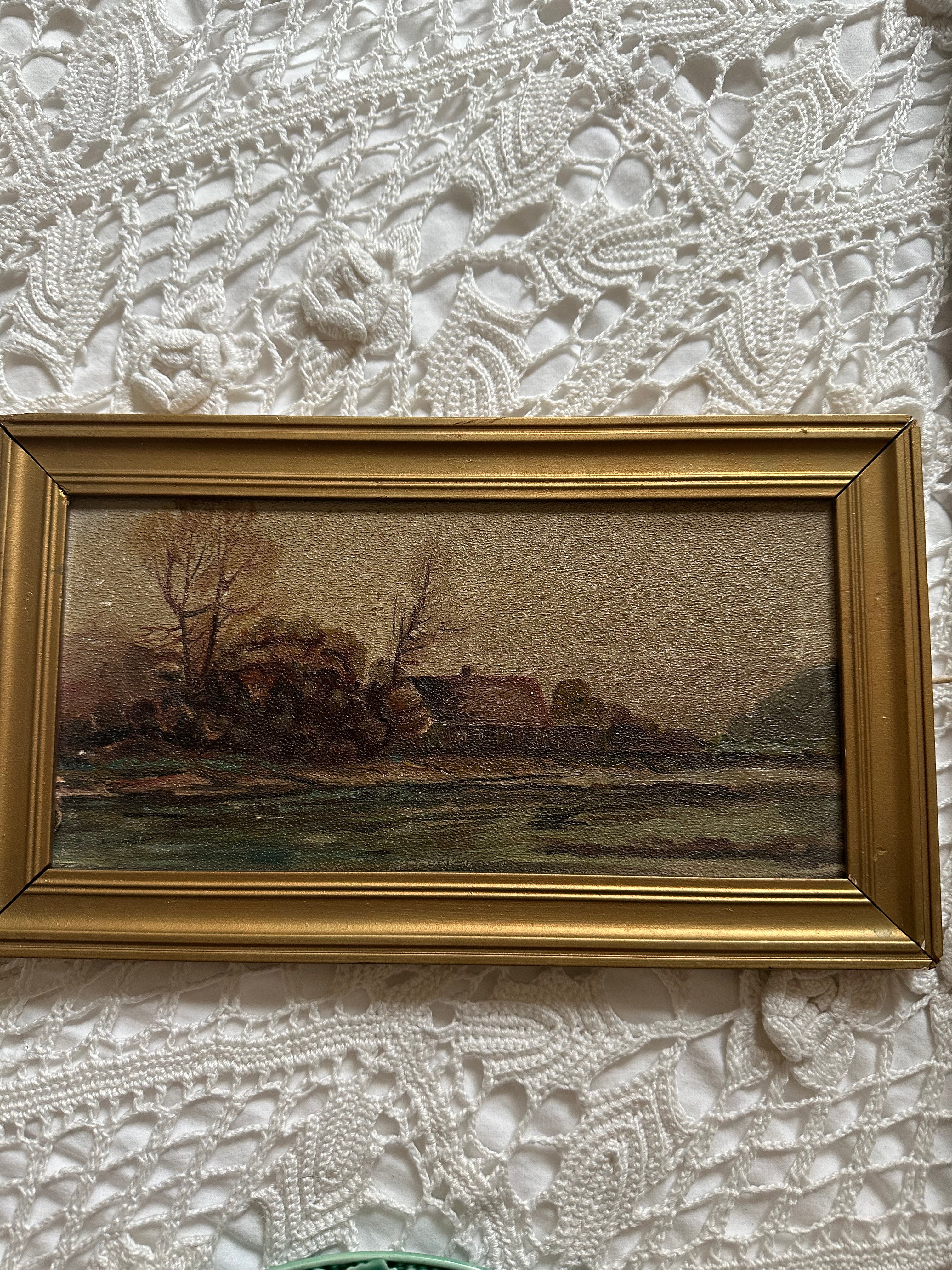 Antique English Sweetwater Oil on Board Painting – 10.5" x 6"