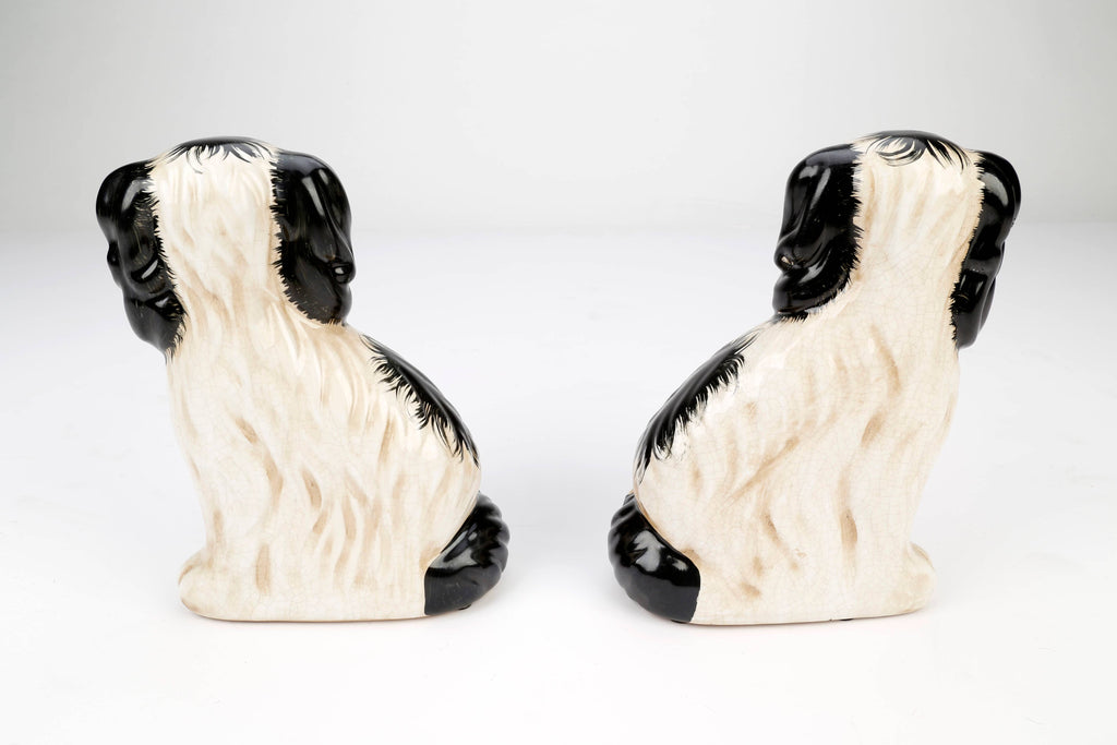 Staffordshire Dog Pair with Flower Baskets, Black Finish
