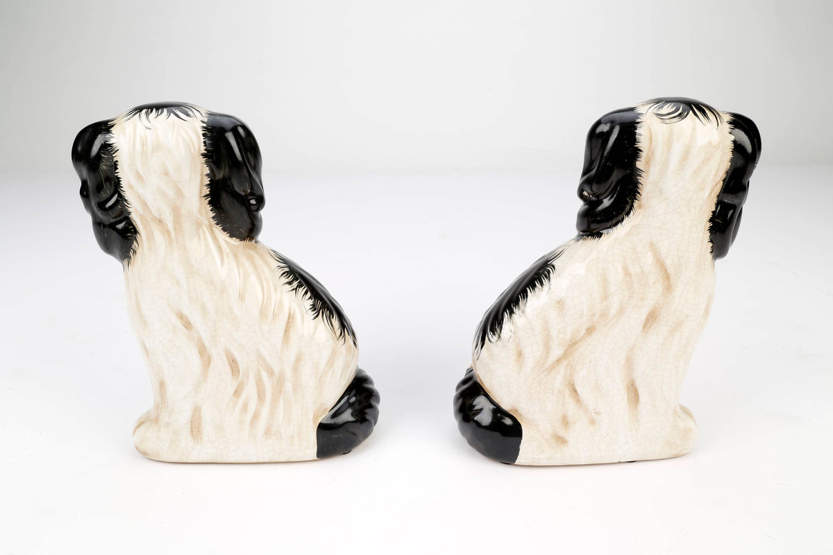 Staffordshire Dog Pair with Flower Baskets, Black Finish