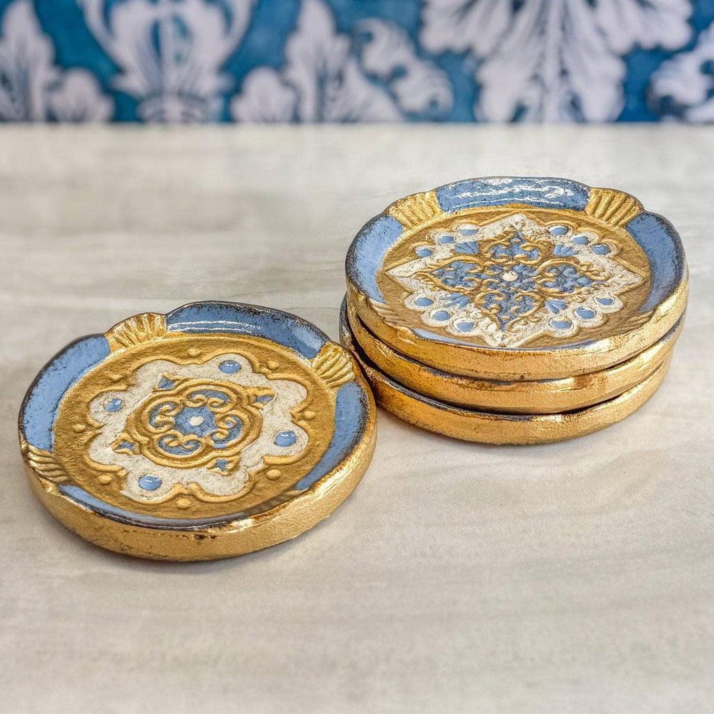 Set of 4 Florentine Wood Coasters: Pink