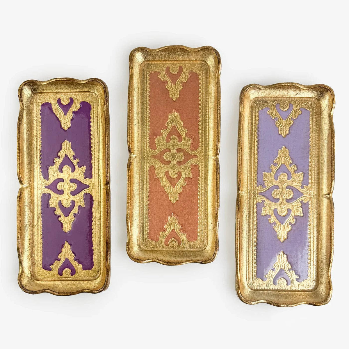 Florentine Carved Gilded Wood Narrow Tray, Made in Italy: Pink