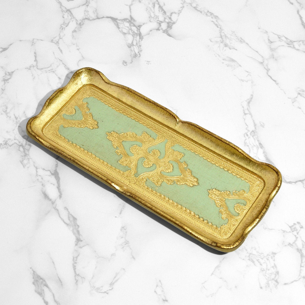 Florentine Carved Gilded Wood Narrow Tray, Made in Italy: Pink