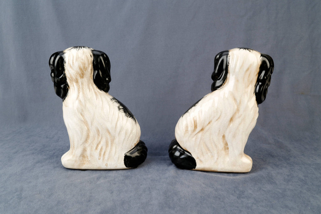 Staffordshire Dog Pair with Flower Baskets, Black Finish