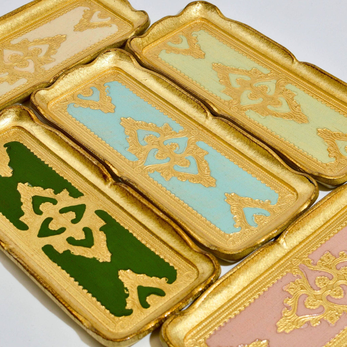 Florentine Carved Gilded Wood Narrow Tray, Made in Italy: Basil Green