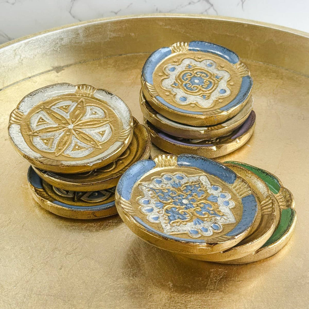 Set of 4 Florentine Wood Coasters: Pink