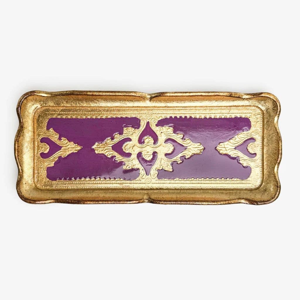 Florentine Carved Gilded Wood Narrow Tray, Made in Italy: Basil Green