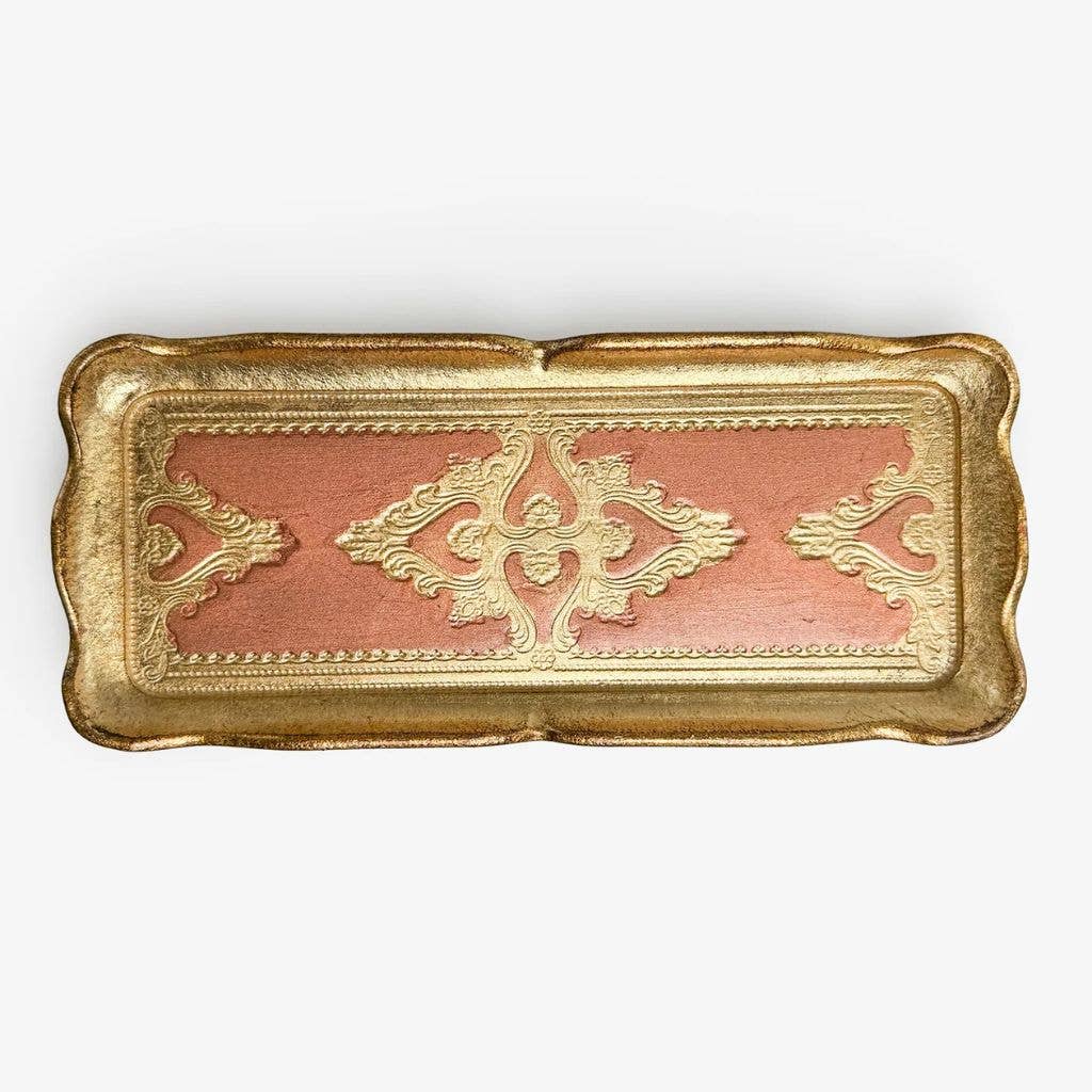 Florentine Carved Gilded Wood Narrow Tray, Made in Italy: Basil Green