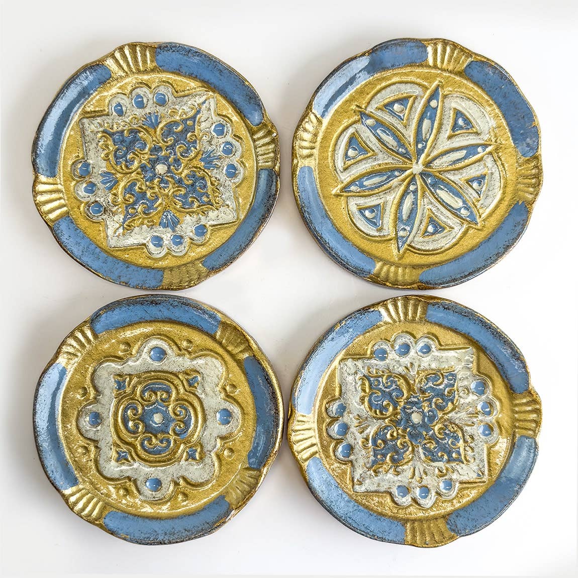 Set of 2 Florentine Wood Coasters: Capri Blue